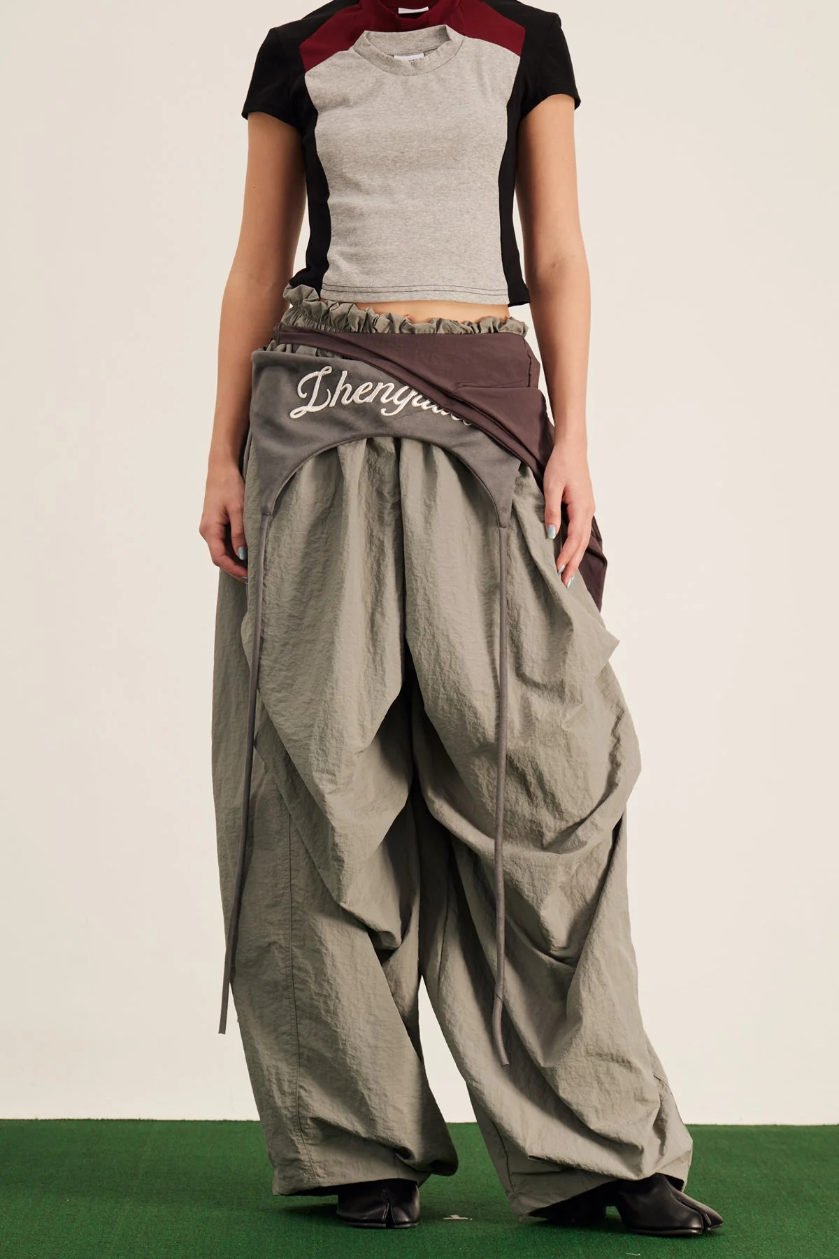 Grey Asymmetric Wide Leg Pants