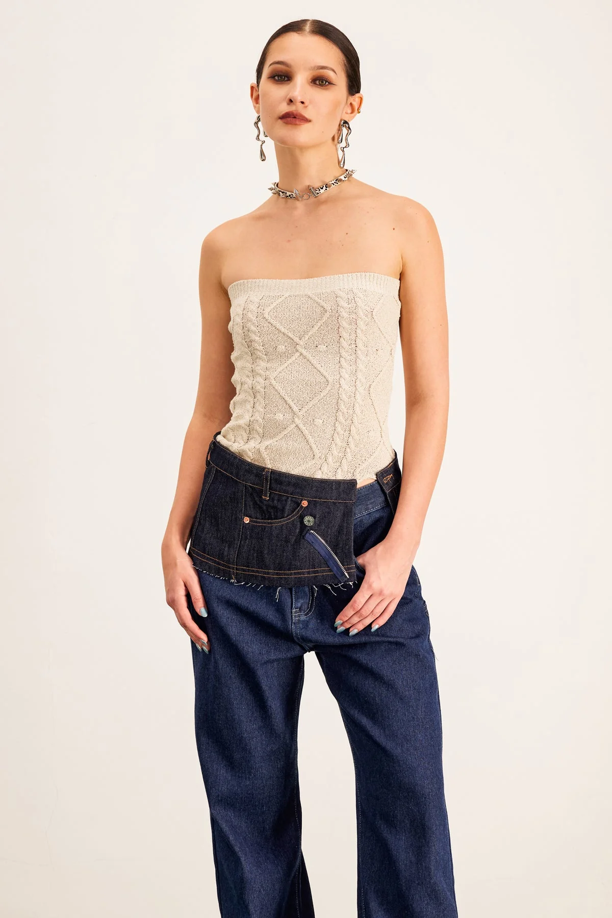 White Knit Strapless Top - Barbro Collection