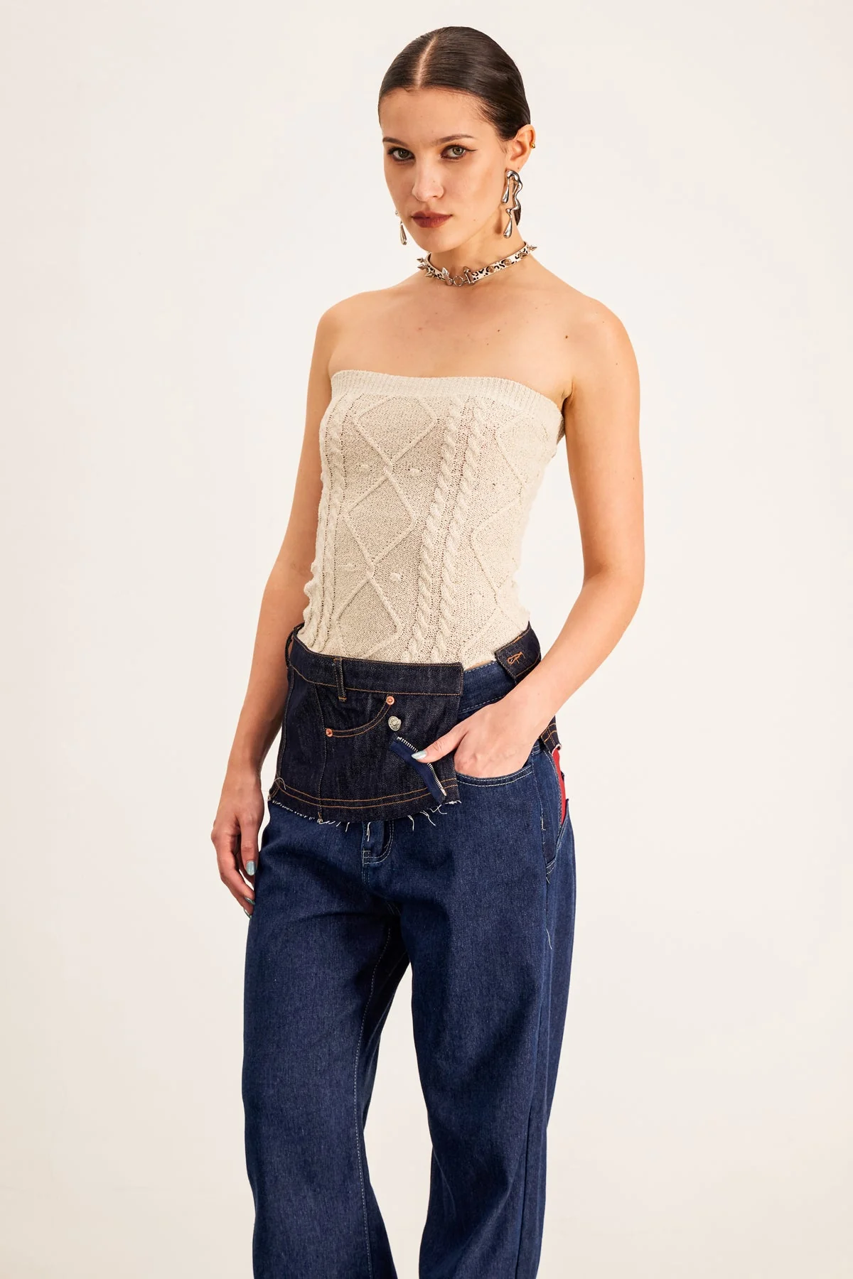 White Knit Strapless Top - Barbro Collection