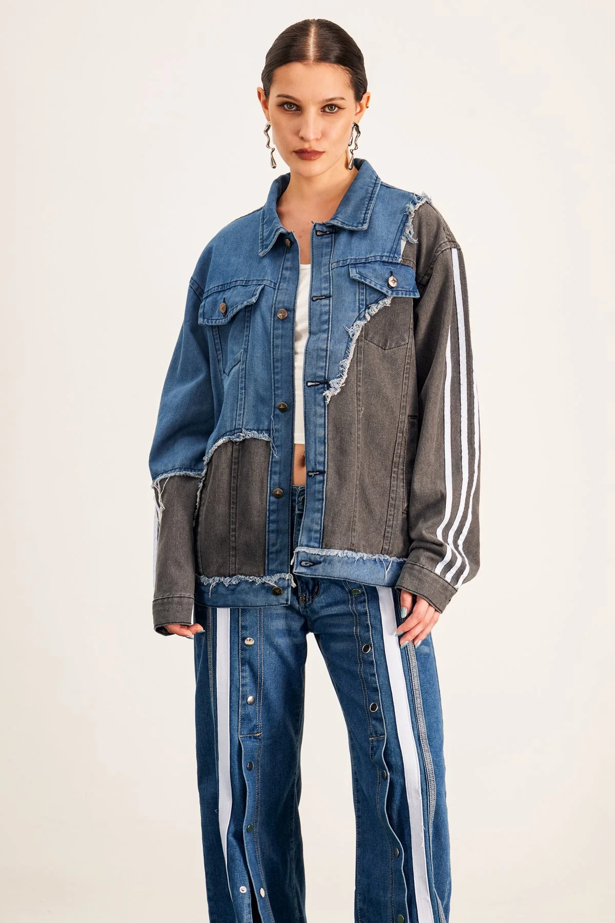 Modern Asymmetric Blue Denim Jacket