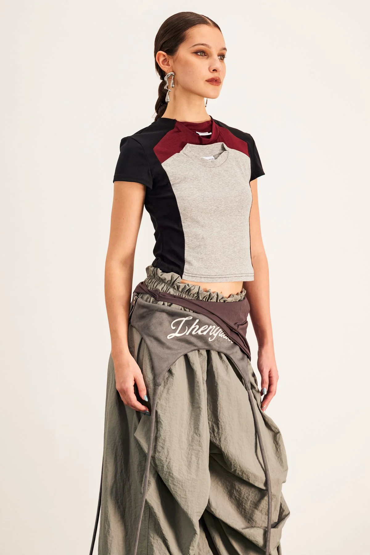 Black Deconstruct Crop Top Shirt for Women