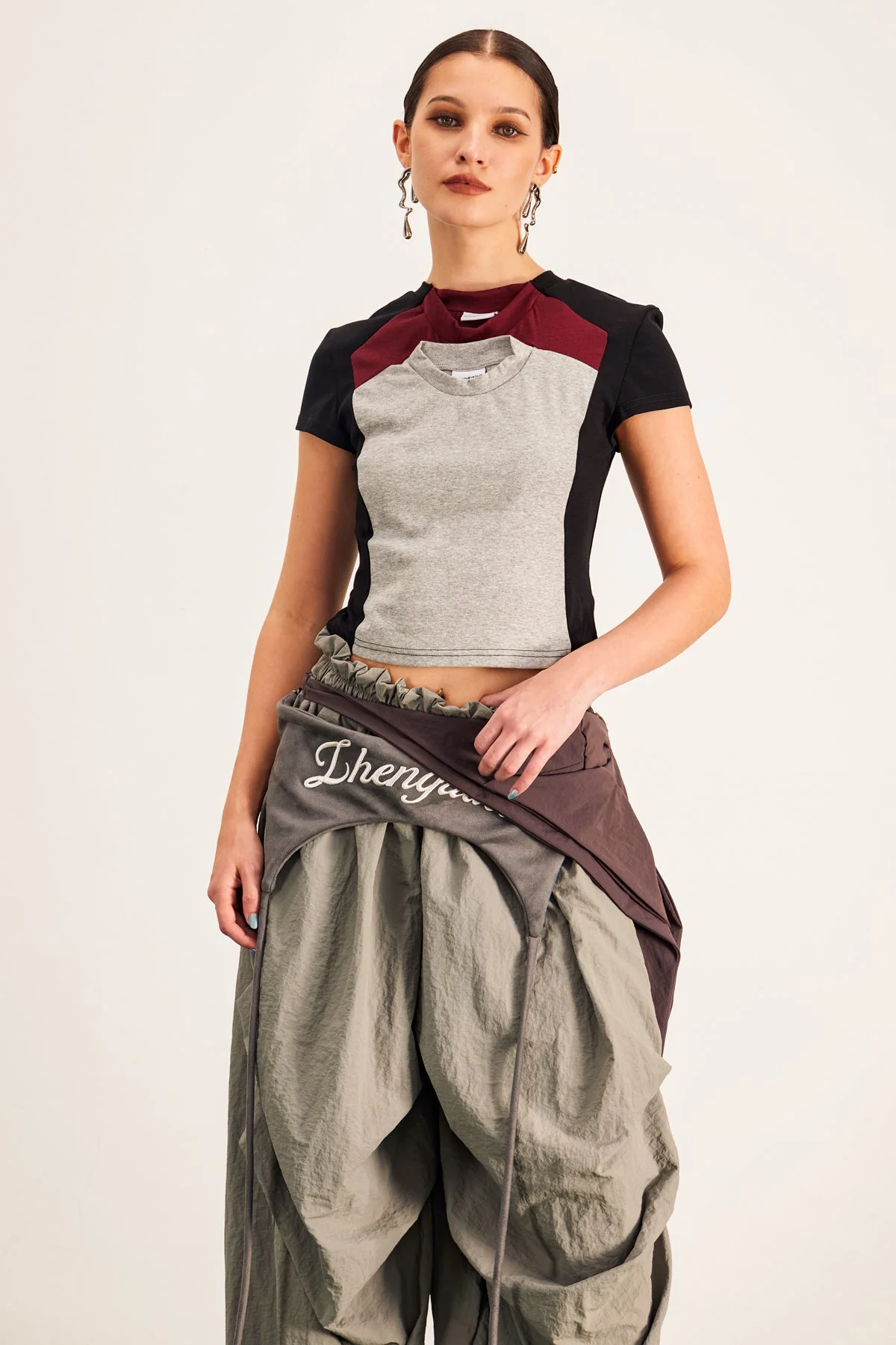 Black Deconstruct Crop Top Shirt for Women