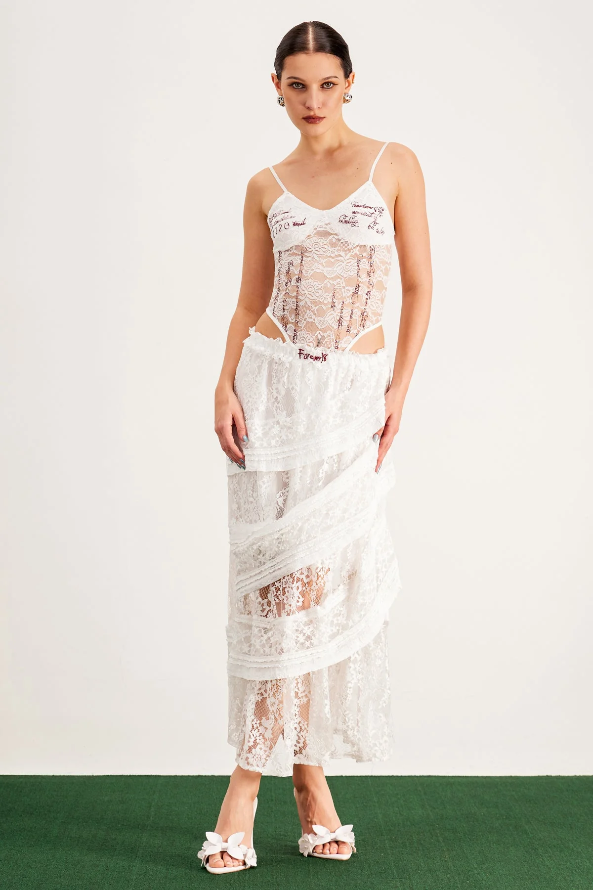 White Lace Spaghetti Romper Bodysuit