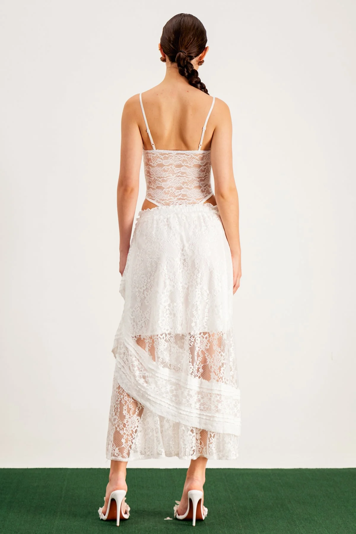 White Lace Spaghetti Romper Bodysuit