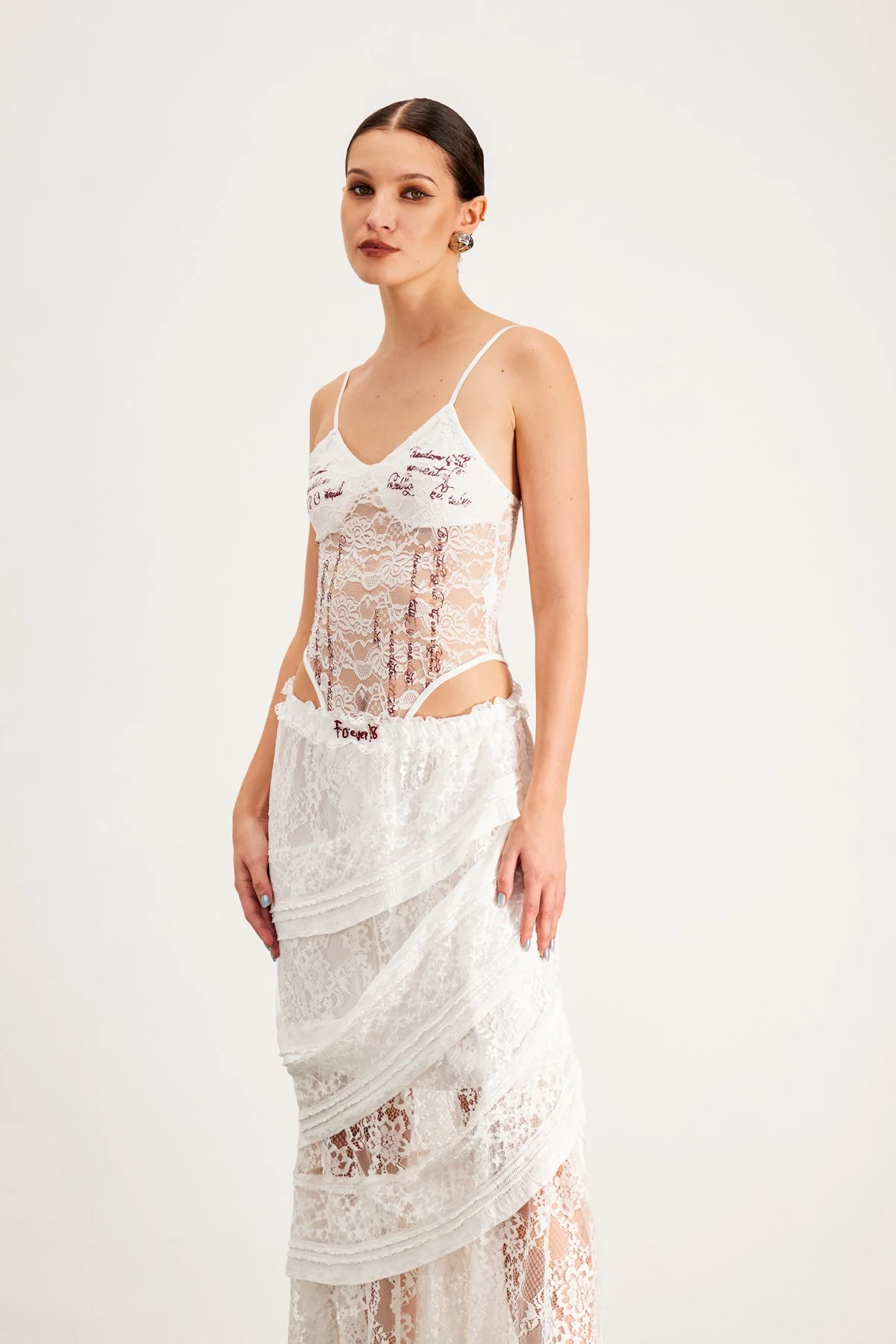 White Lace Spaghetti Romper Bodysuit