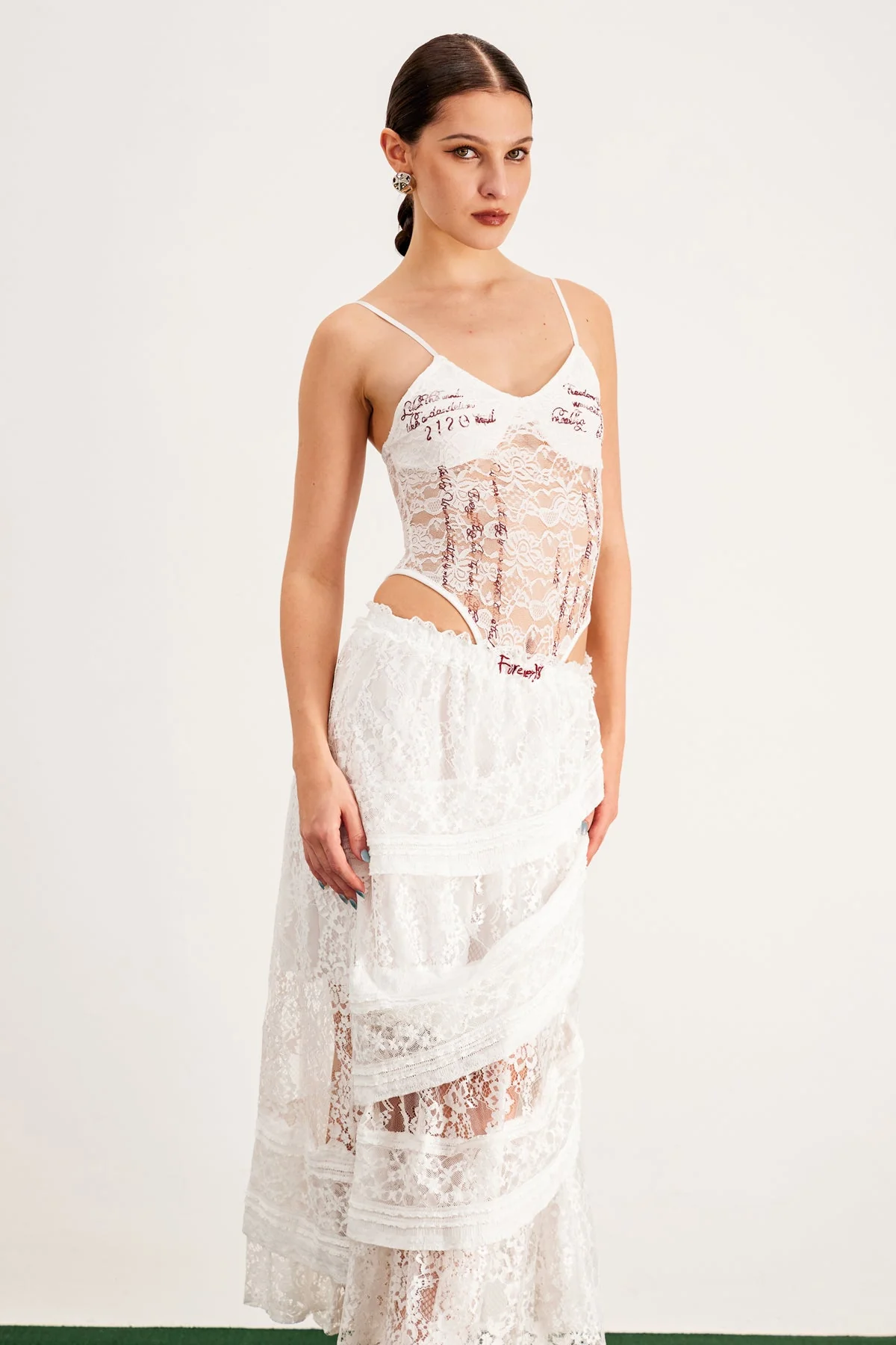 White Lace Spaghetti Romper Bodysuit