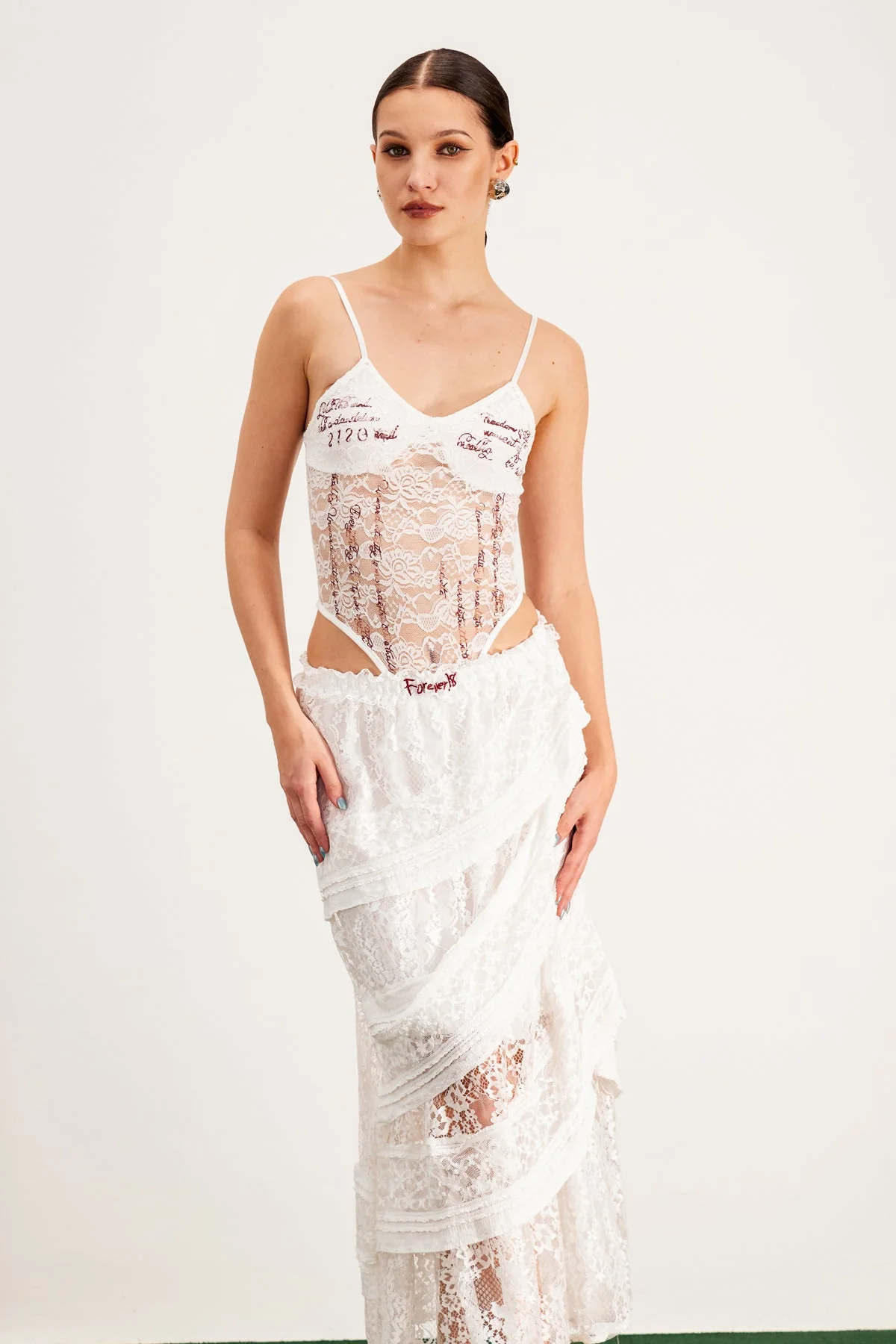 White Lace Spaghetti Romper Bodysuit