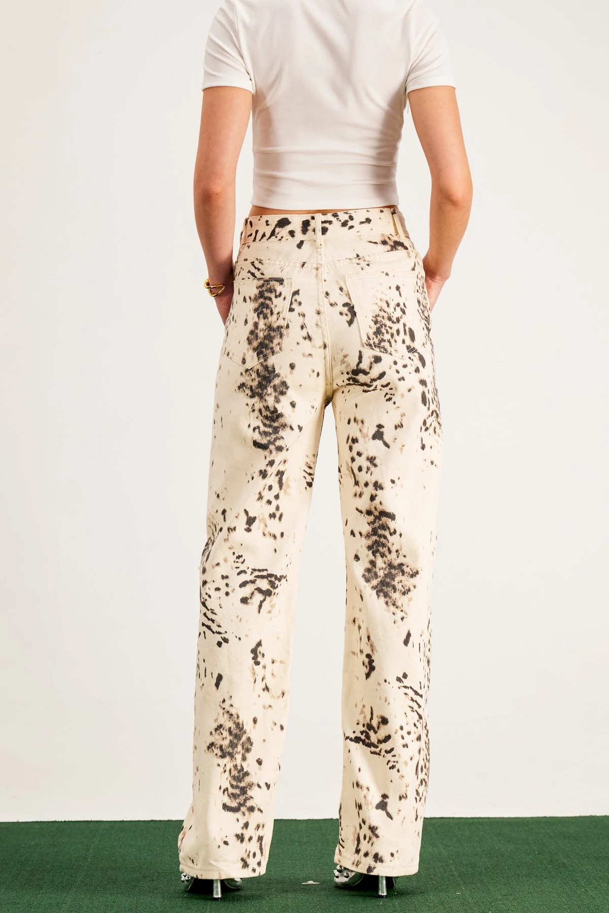 Bleached Leopard Print Fashion Pants