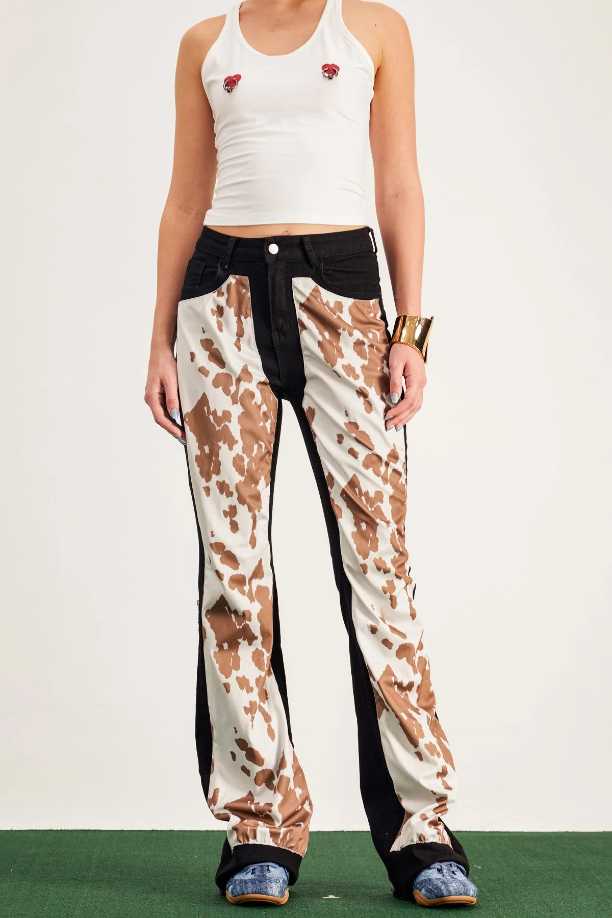 Brown Bandi Print Bootcut Jeans