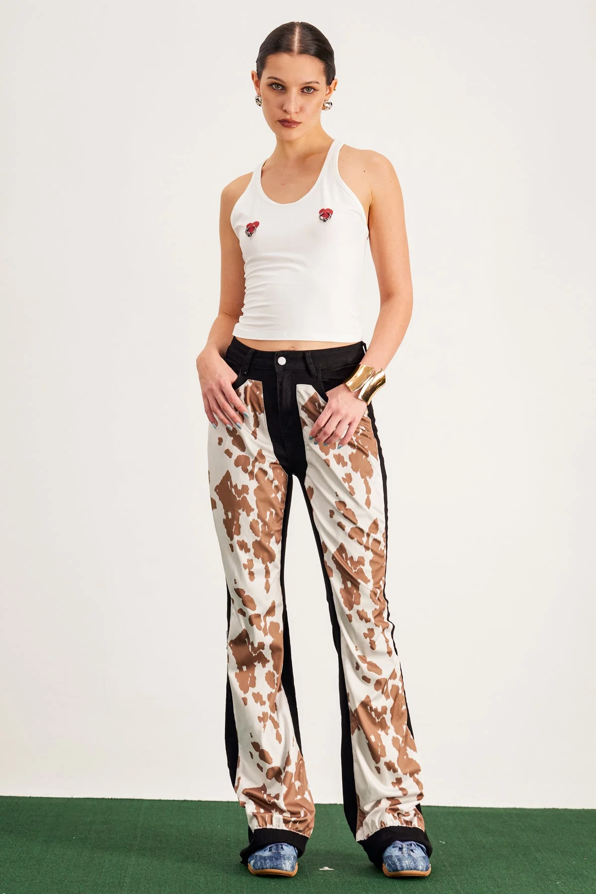 Brown Bandi Print Bootcut Jeans