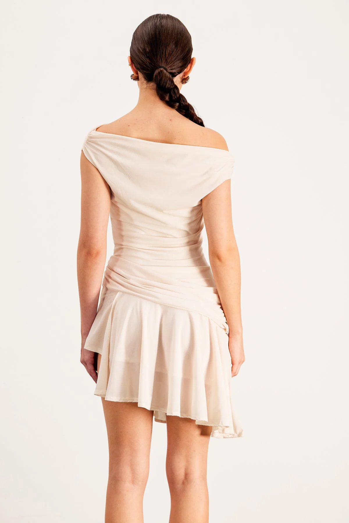 Chic Apricot Asymmetric Mini Dress with Single Shoulder - Clearance