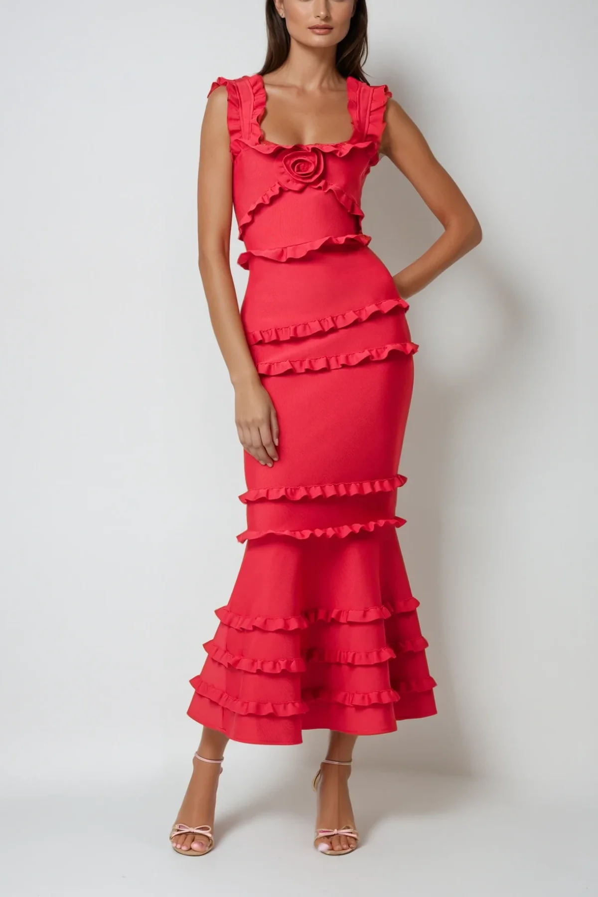 Red Flower Ruffle Maxi Dress for All Occasions