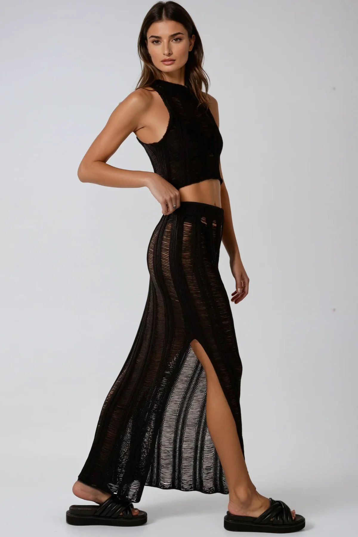 Cutout Knit Skirt Set - Stylish and Versatile Outfit