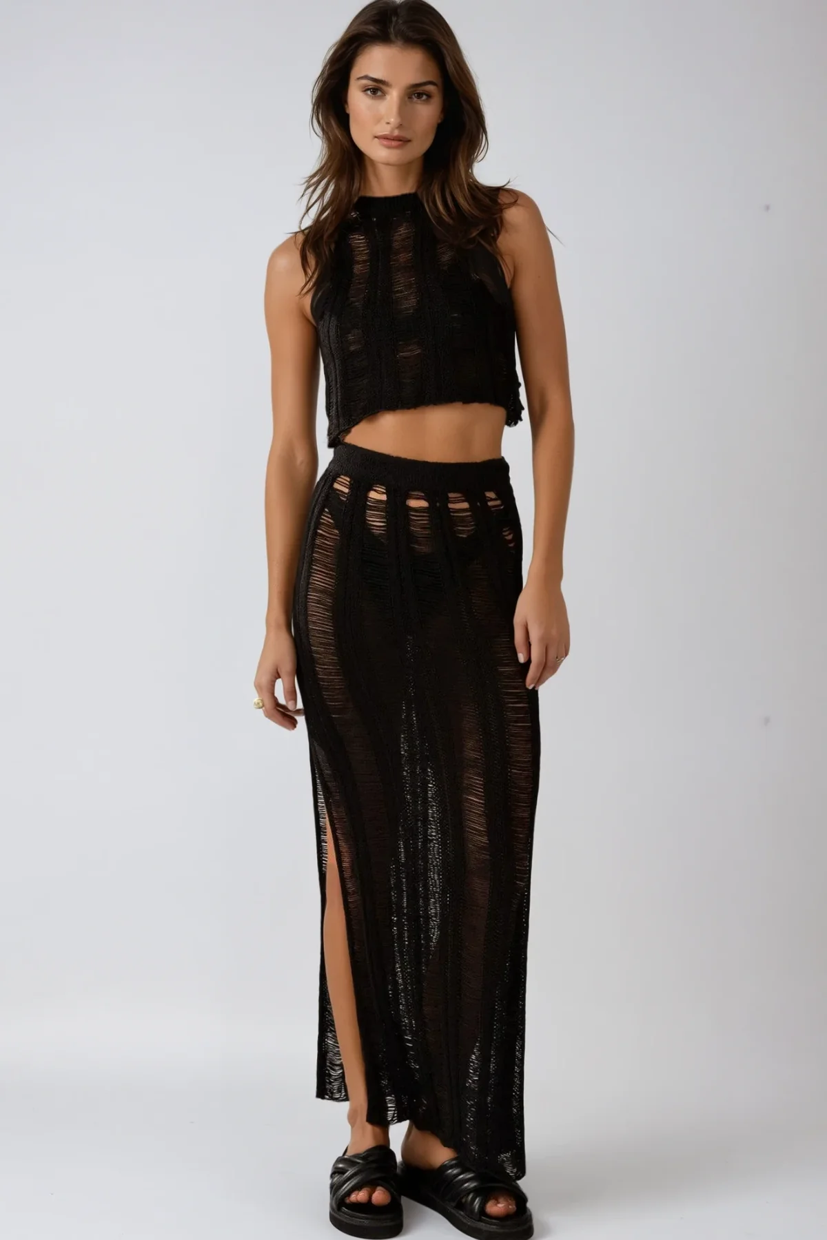 Cutout Knit Skirt Set - Stylish and Versatile Outfit