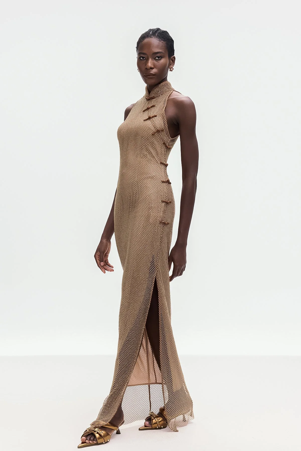 Luxurious Gold Rhinestone Qipao Dress