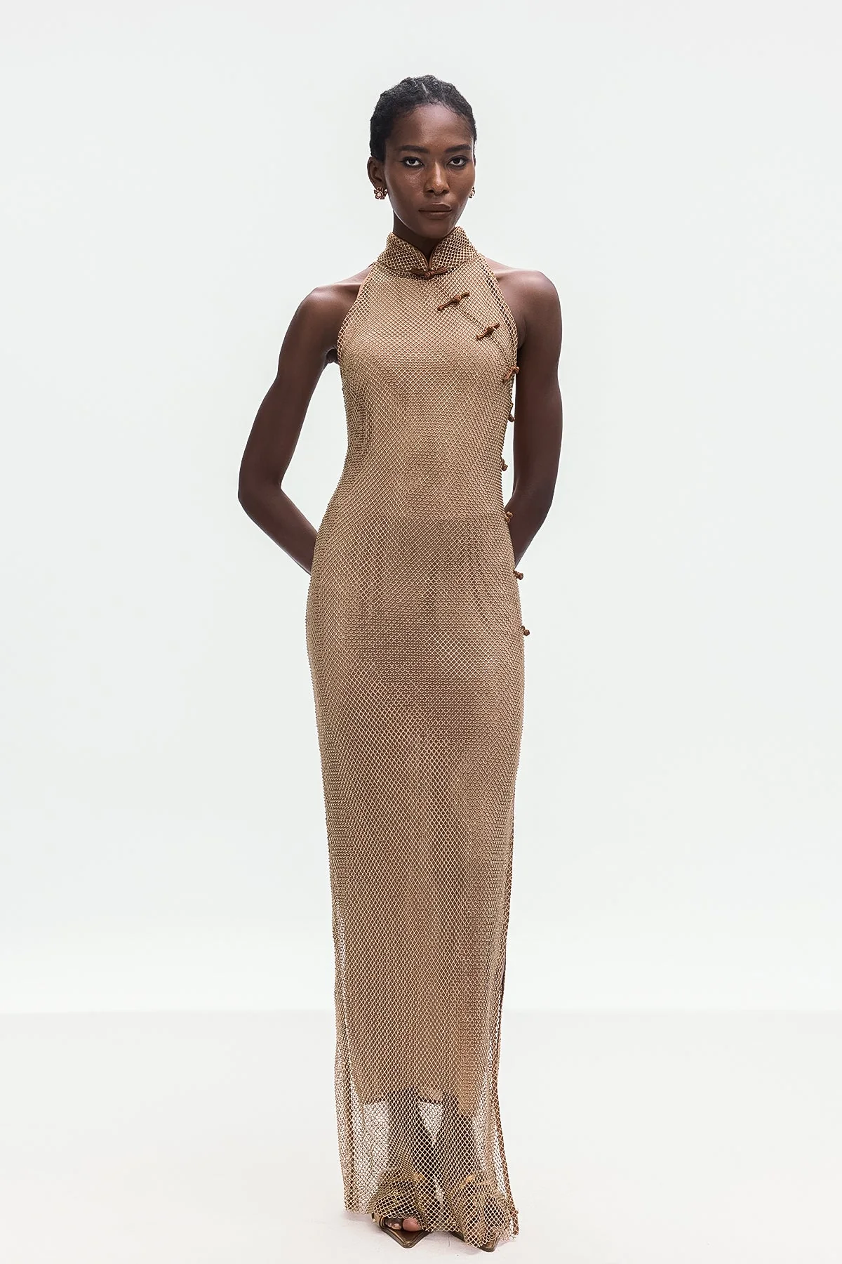 Luxurious Gold Rhinestone Qipao Dress