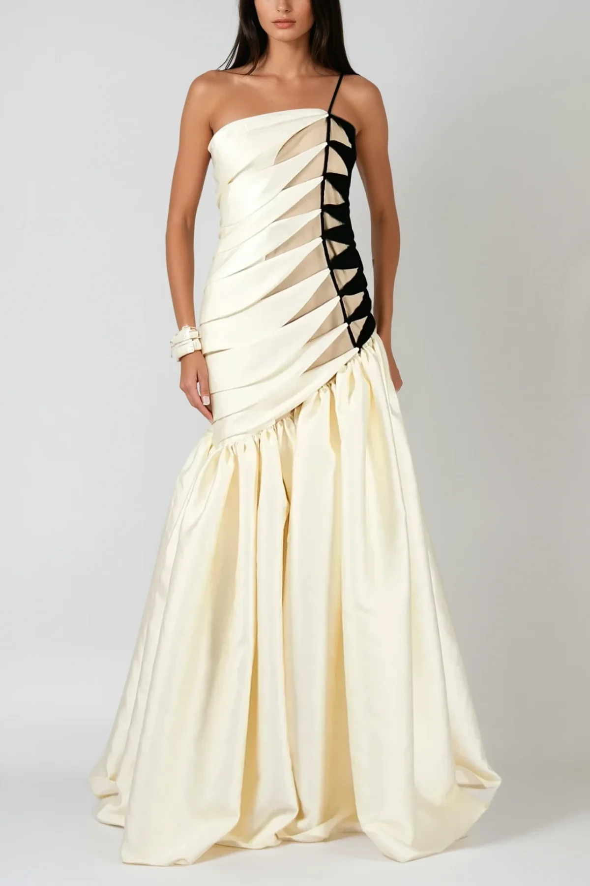 Satin Braided Rope Maxi Dress in Beige - Elegant Chic Style