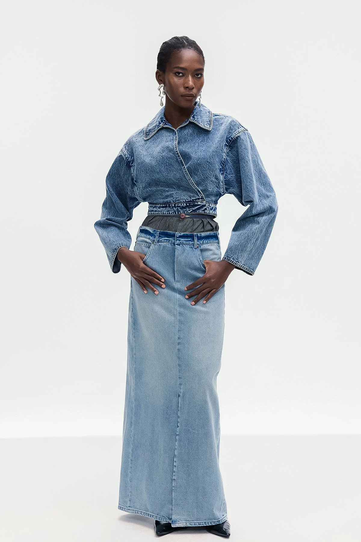 Deconstructed Denim Maxi Skirt - Urban Edge Style