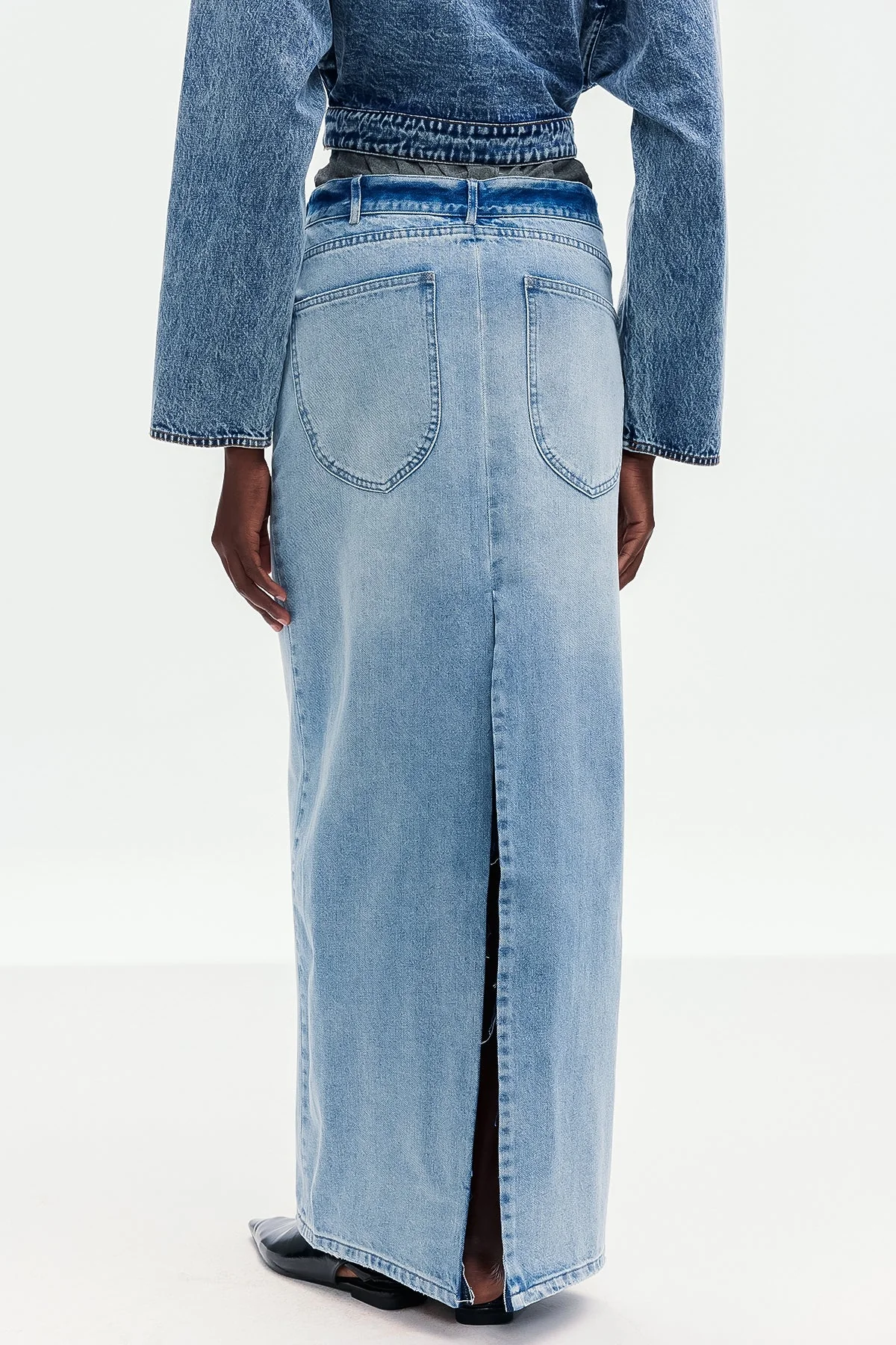 Deconstructed Denim Maxi Skirt - Urban Edge Style