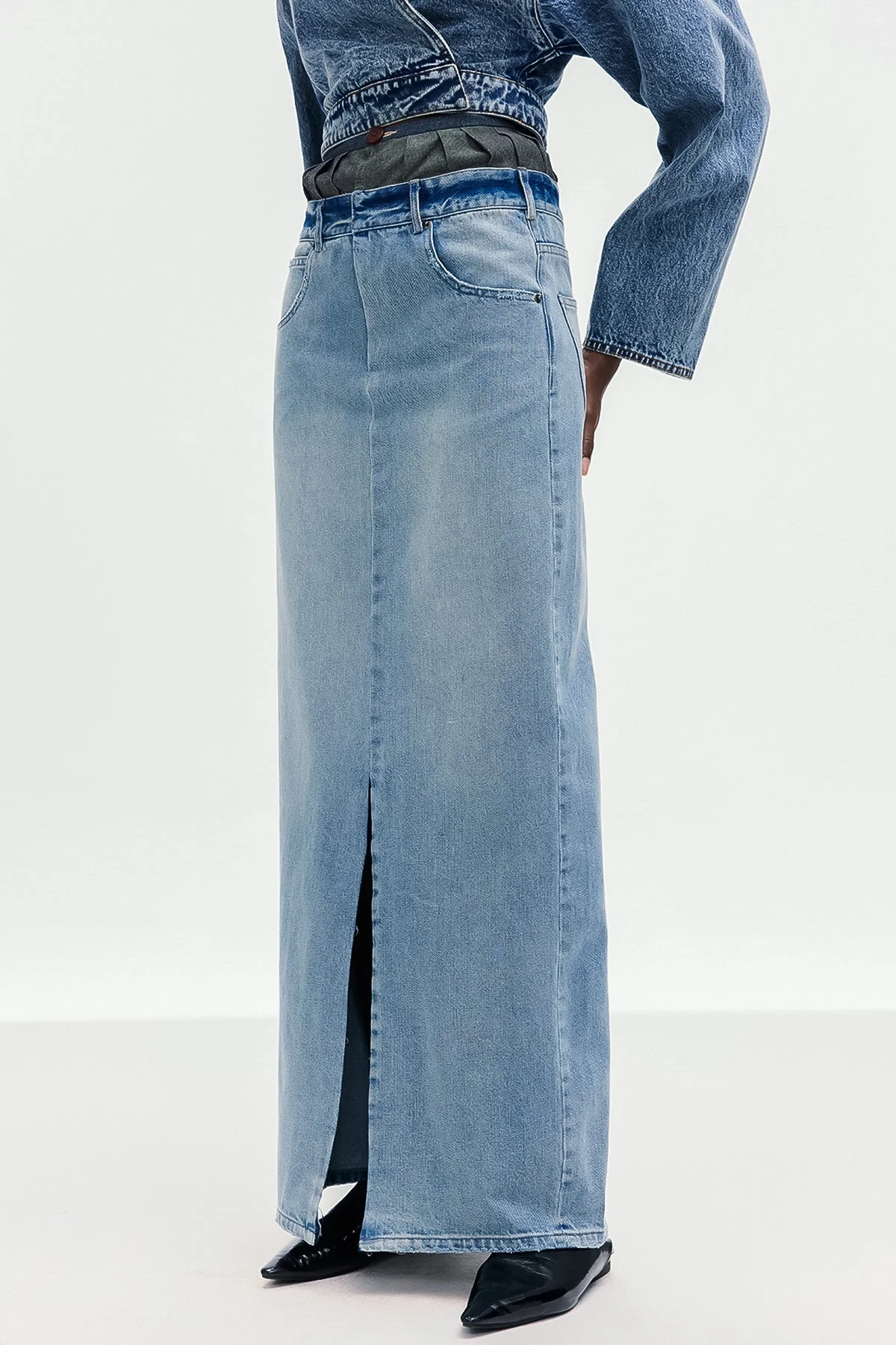 Deconstructed Denim Maxi Skirt - Urban Edge Style