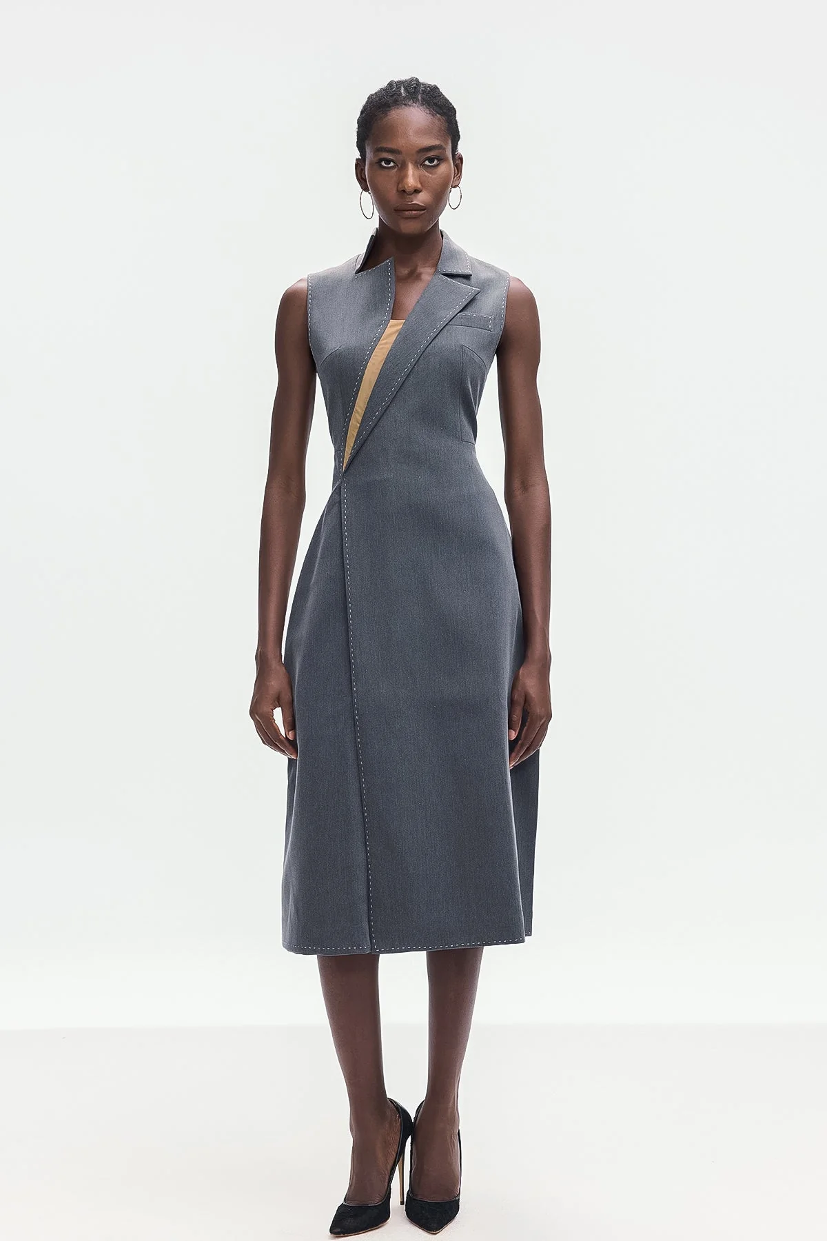 Chic Grey Asymmetric Split Sleeveless Maxi Dress