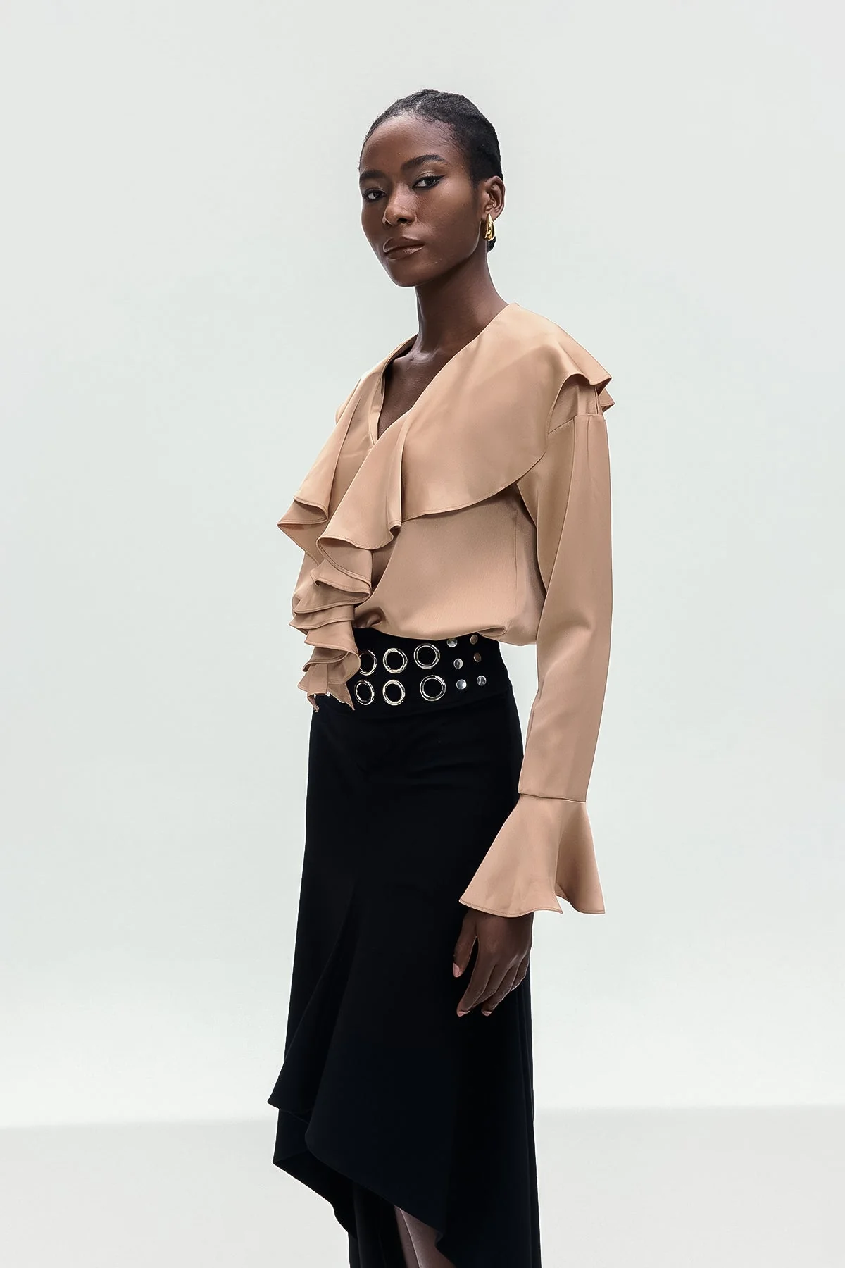 Chic Black Ruffle Plunge Romper