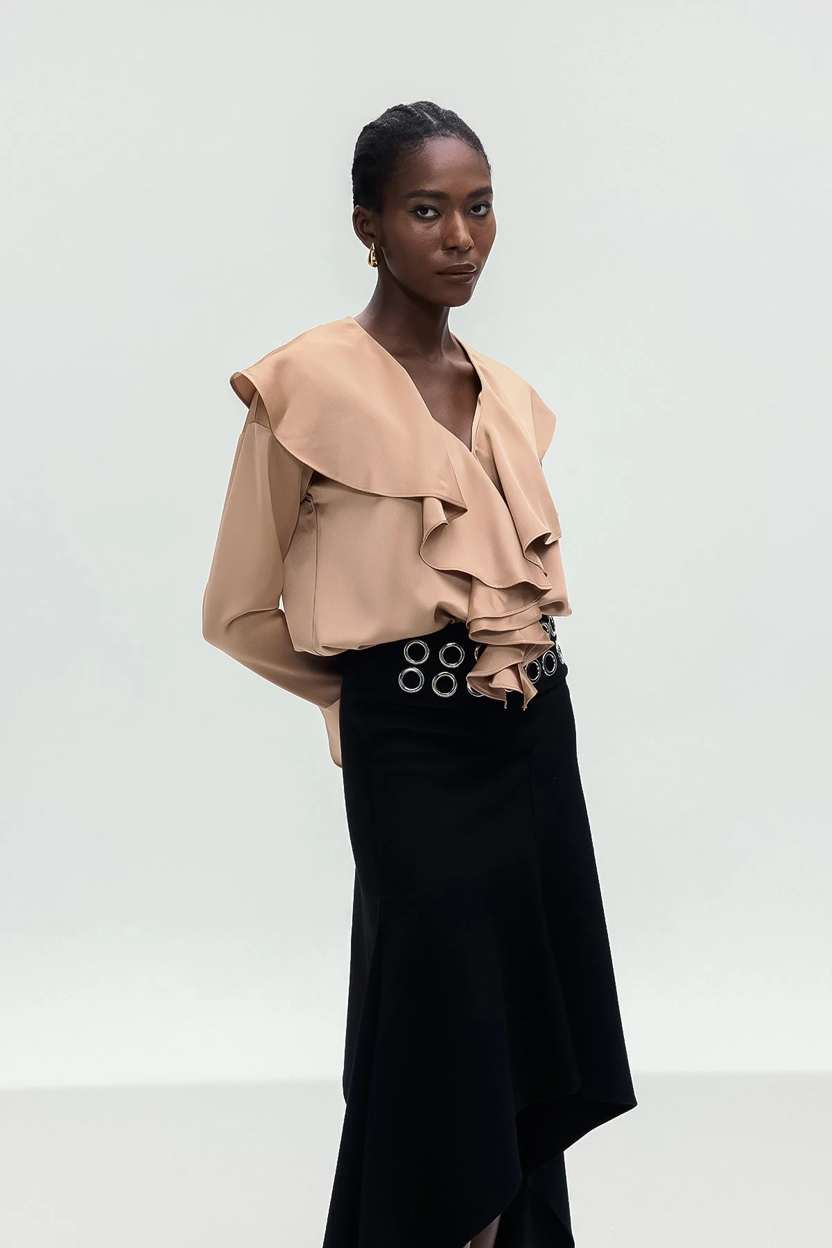 Chic Black Ruffle Plunge Romper