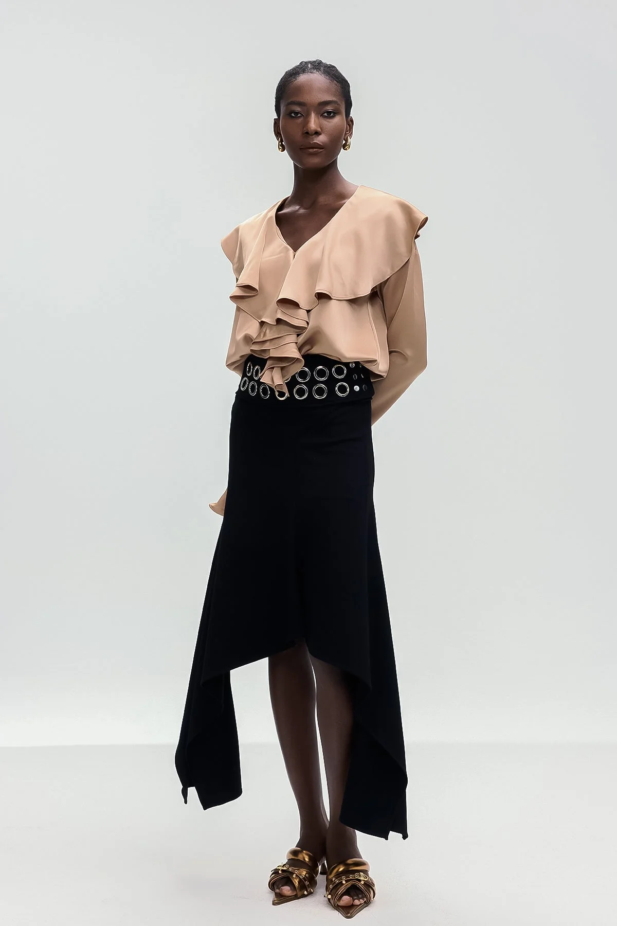 Chic Black Ruffle Plunge Romper