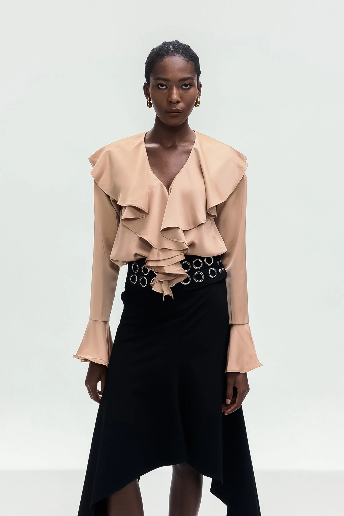 Chic Black Ruffle Plunge Romper