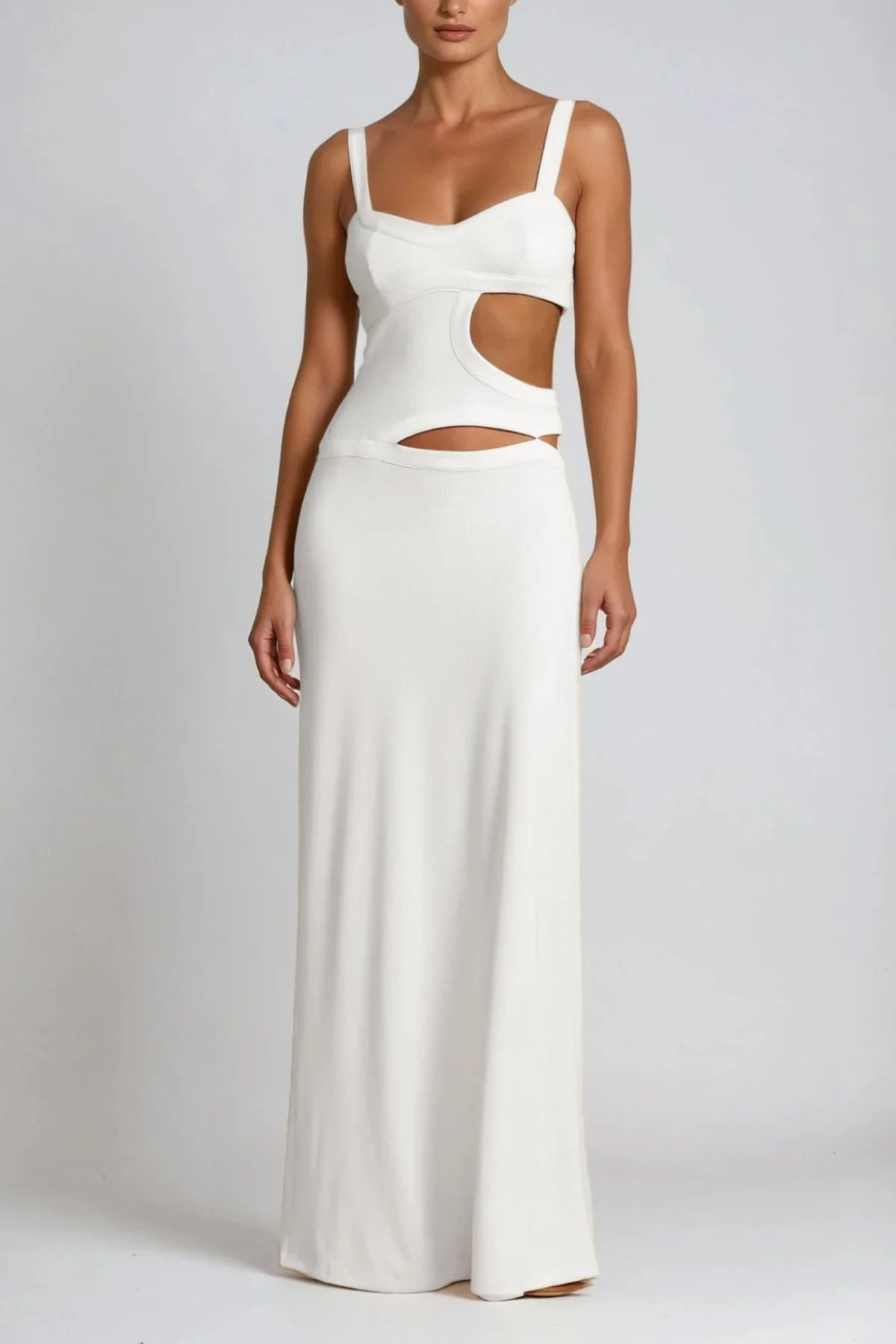 White Cutout Spaghetti Maxi Dress - Elegant Style