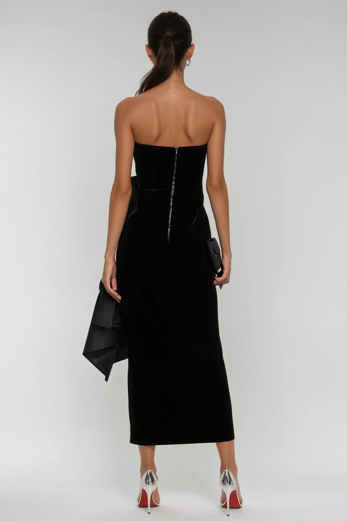 Black Asymmetric Bow Maxi Dress - Elegant Strapless Design