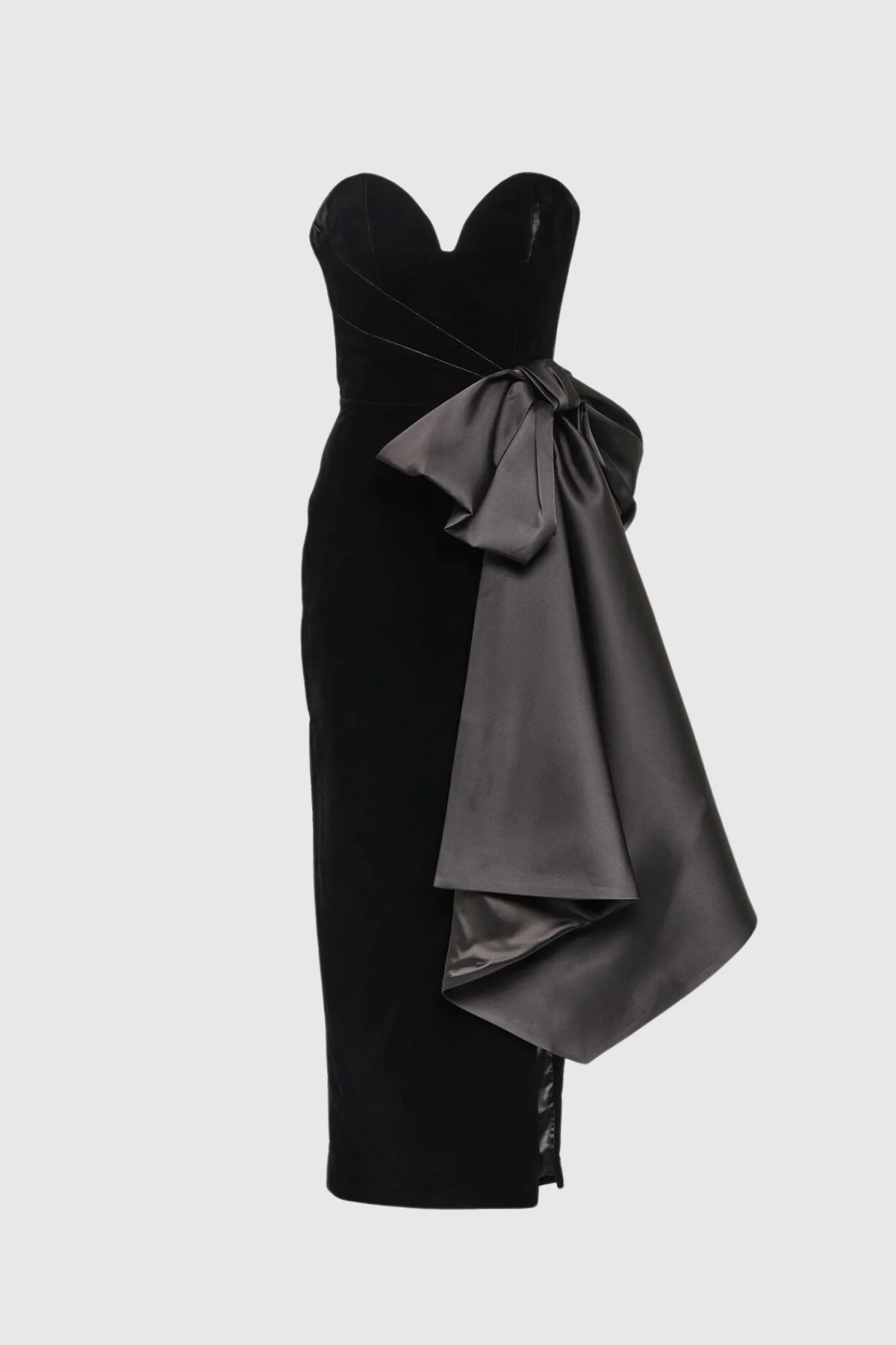 Black Asymmetric Bow Maxi Dress - Elegant Strapless Design