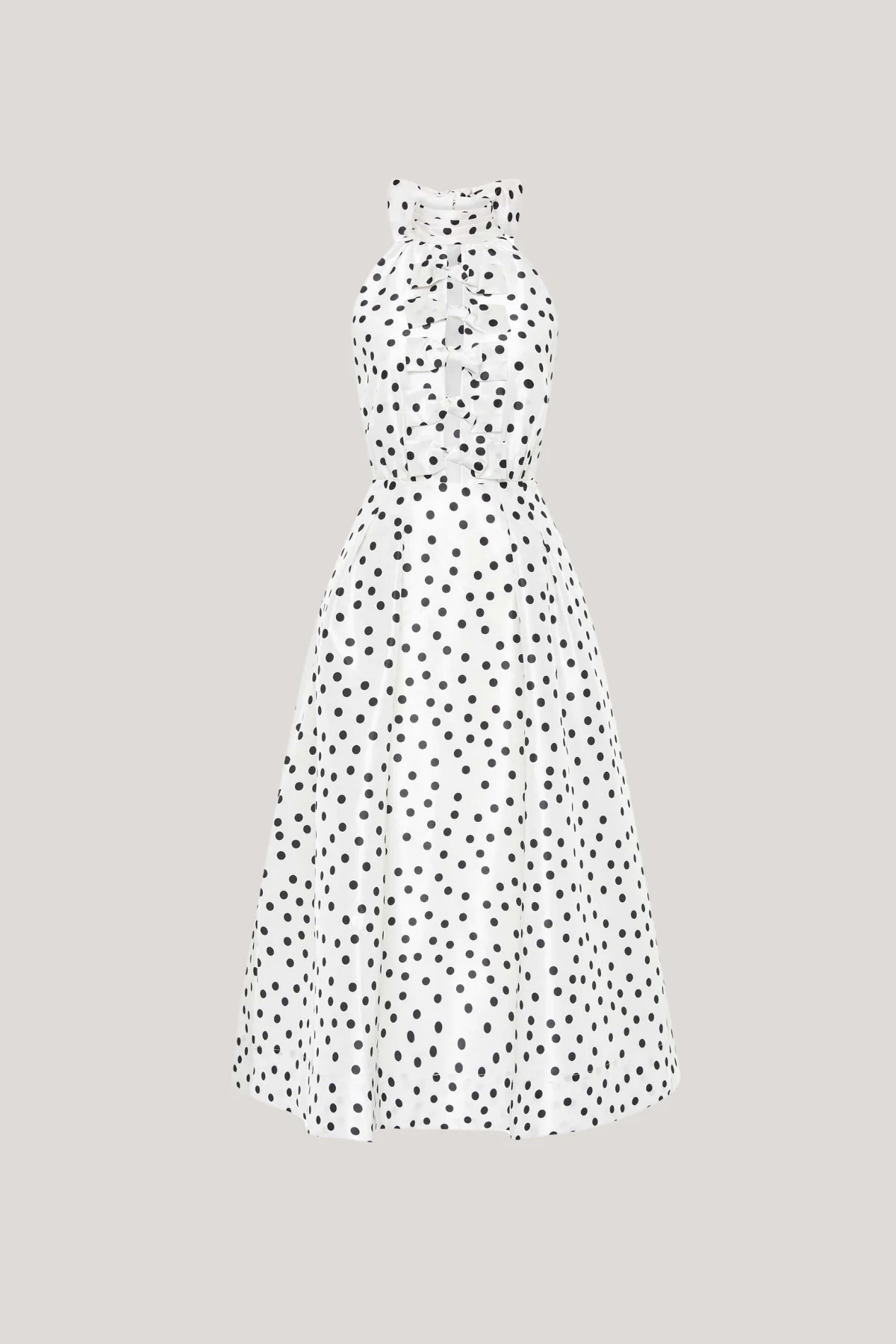 White Dot Bow Midi Dress Halter Neck Elegant Style