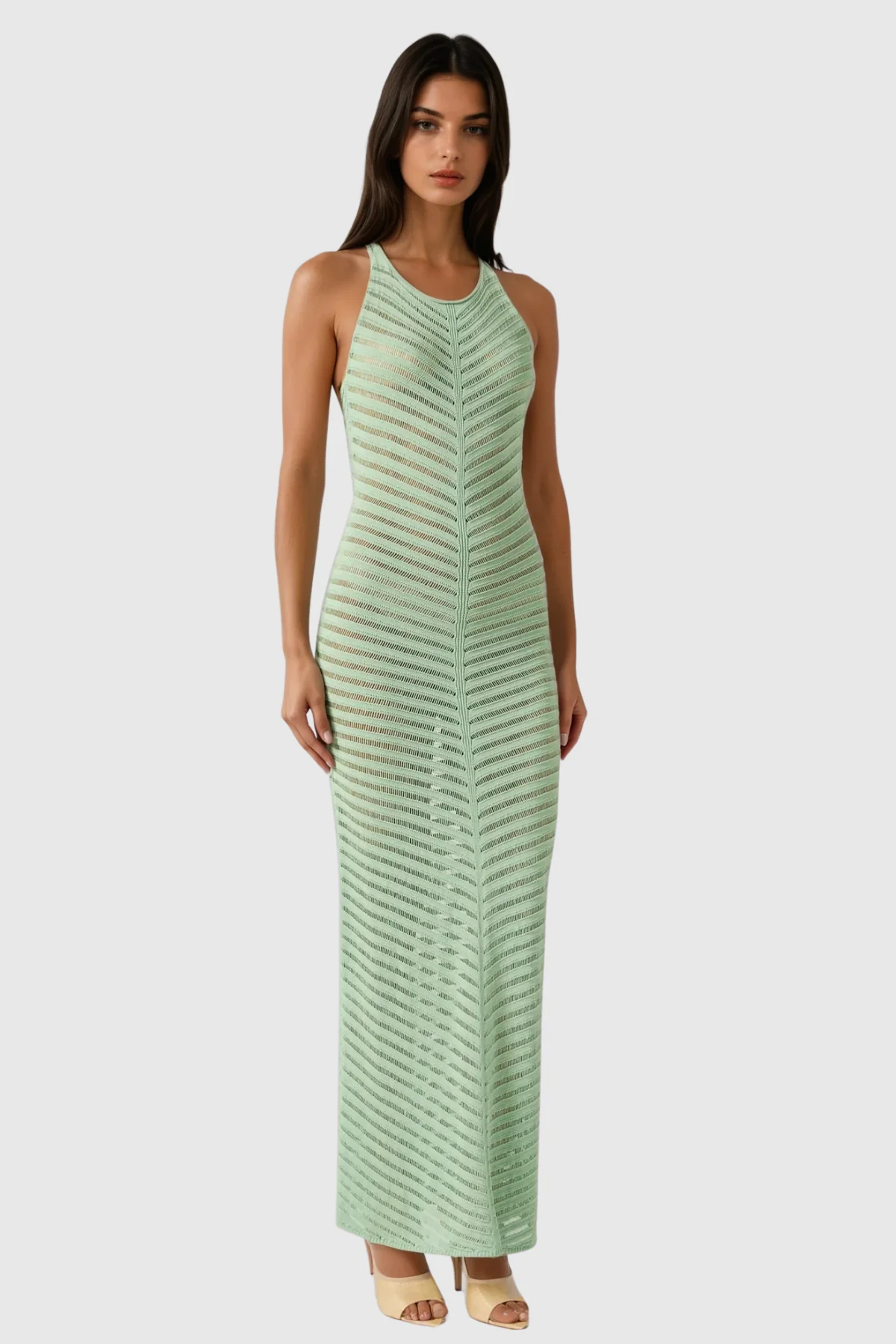 Green Cutout Sleeveless Maxi Dress for Women