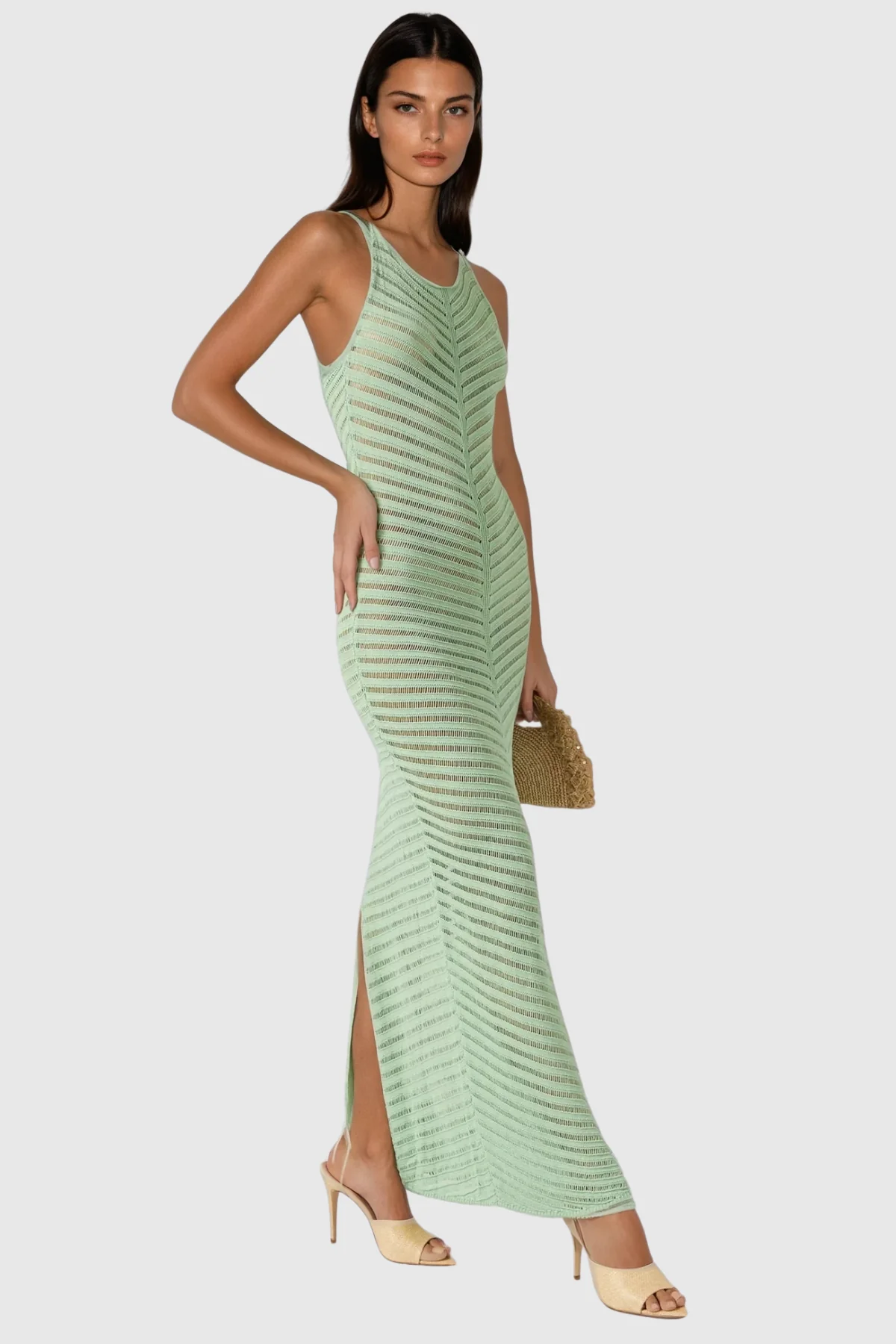 Green Cutout Sleeveless Maxi Dress for Women
