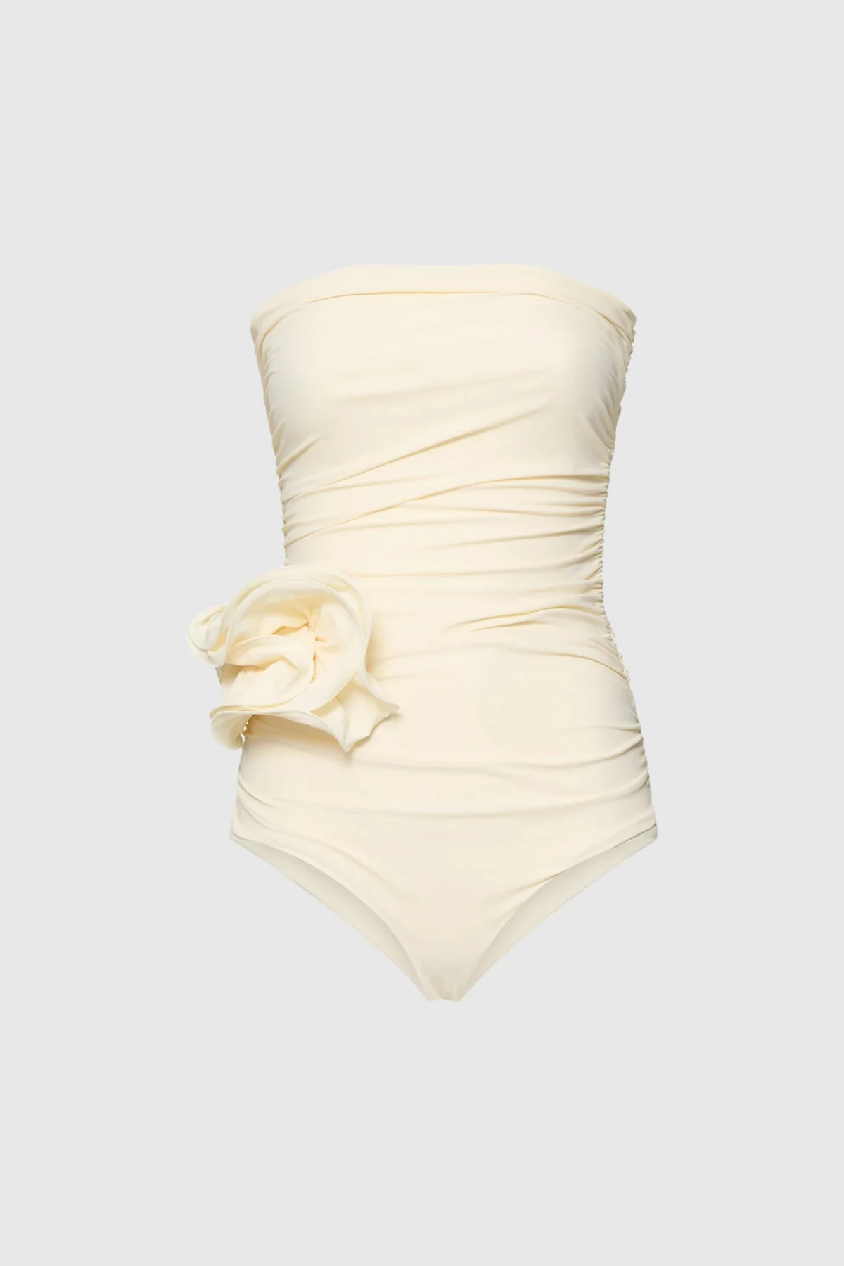 Floral Ruched One Piece Swimsuit in Cream | Stylish Beachwear