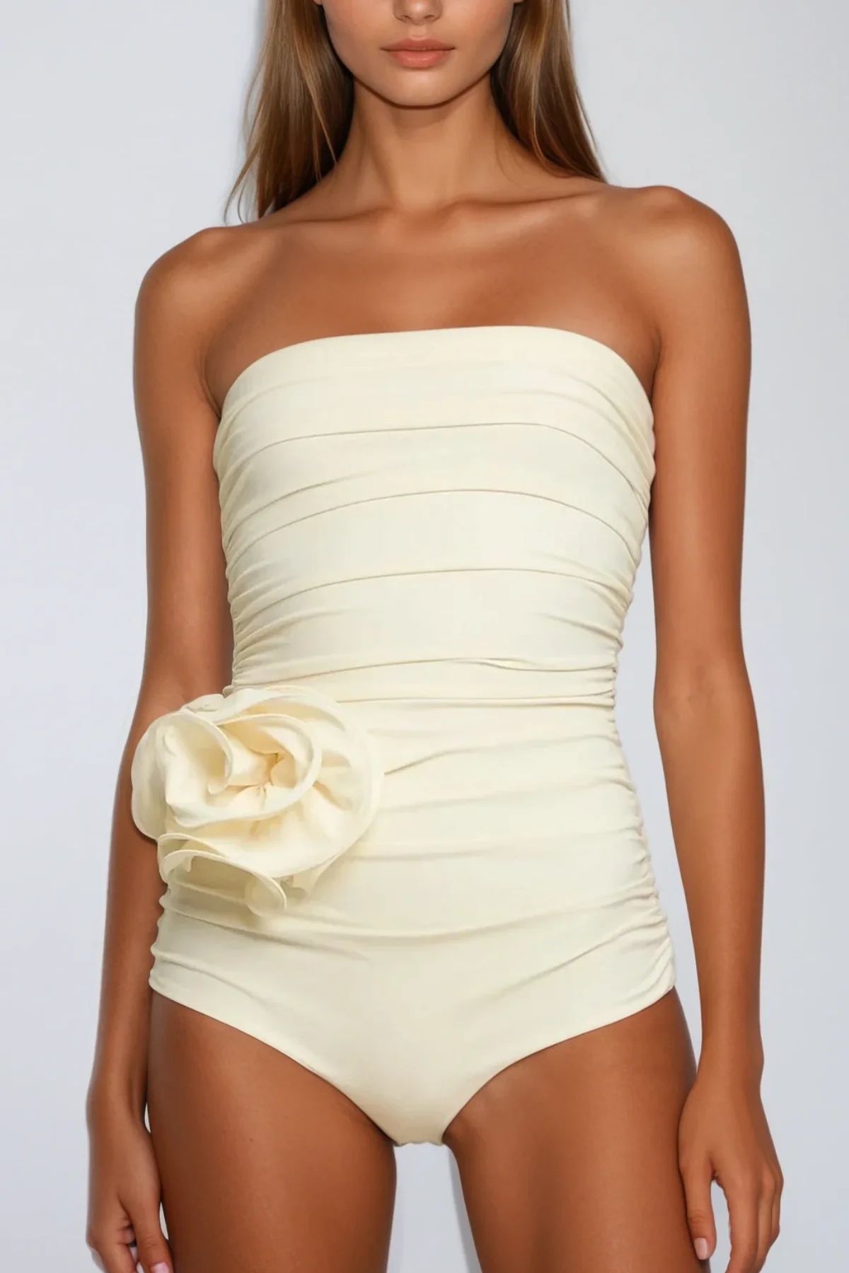 Floral Ruched One Piece Swimsuit in Cream | Stylish Beachwear