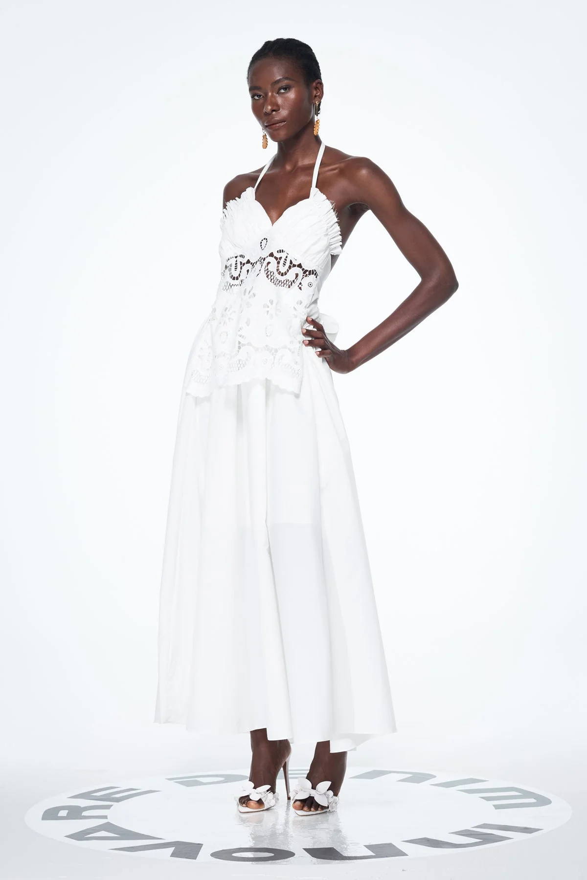 White Lace Up Cutout Maxi Dress