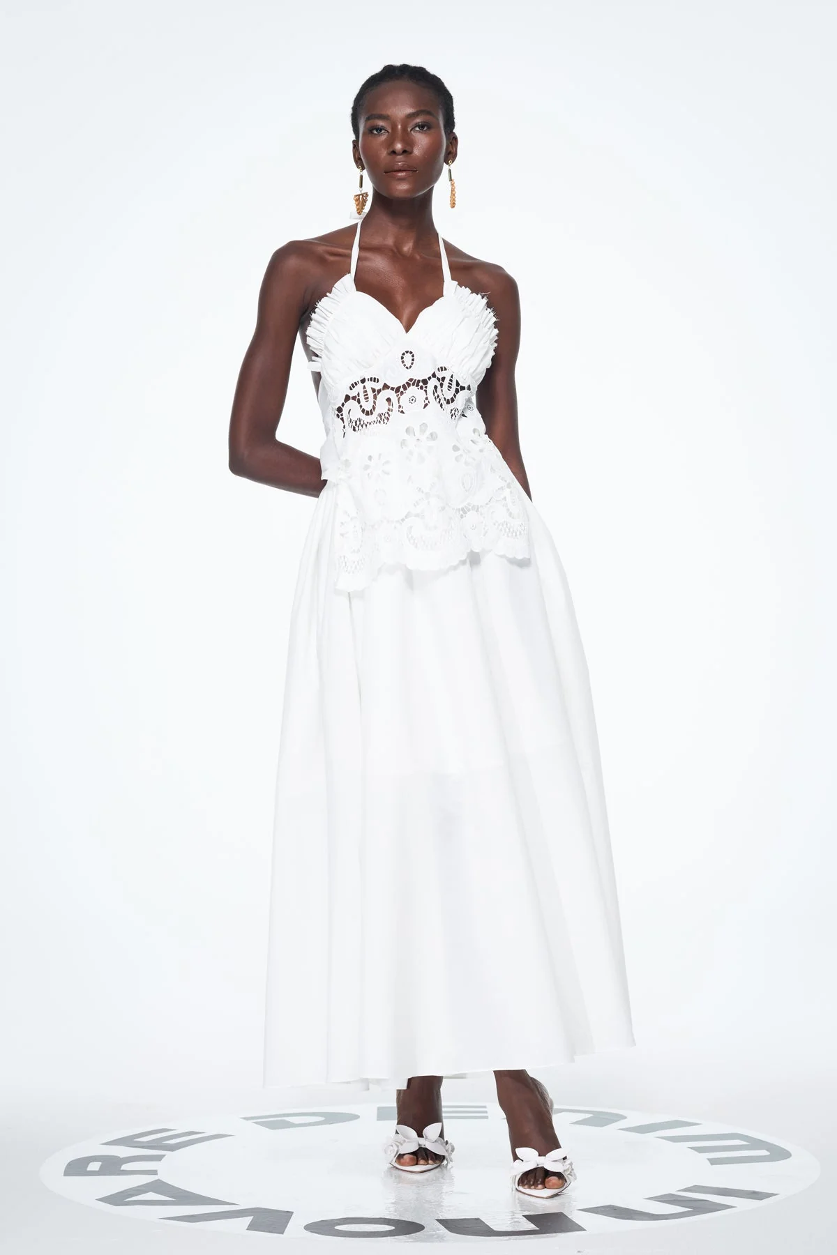 White Lace Up Cutout Maxi Dress