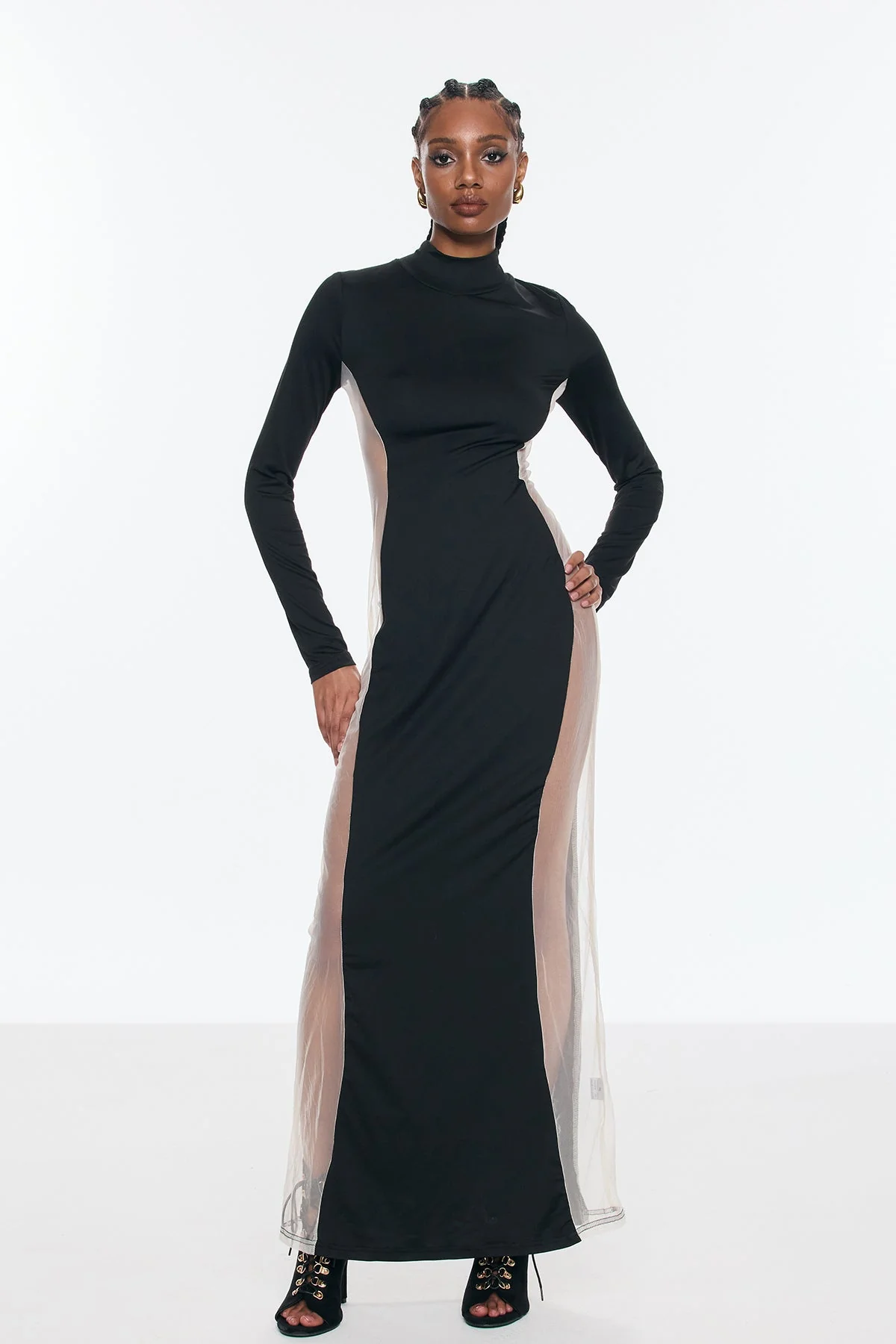 Mesh Accent Maxi Dress in Black for Women