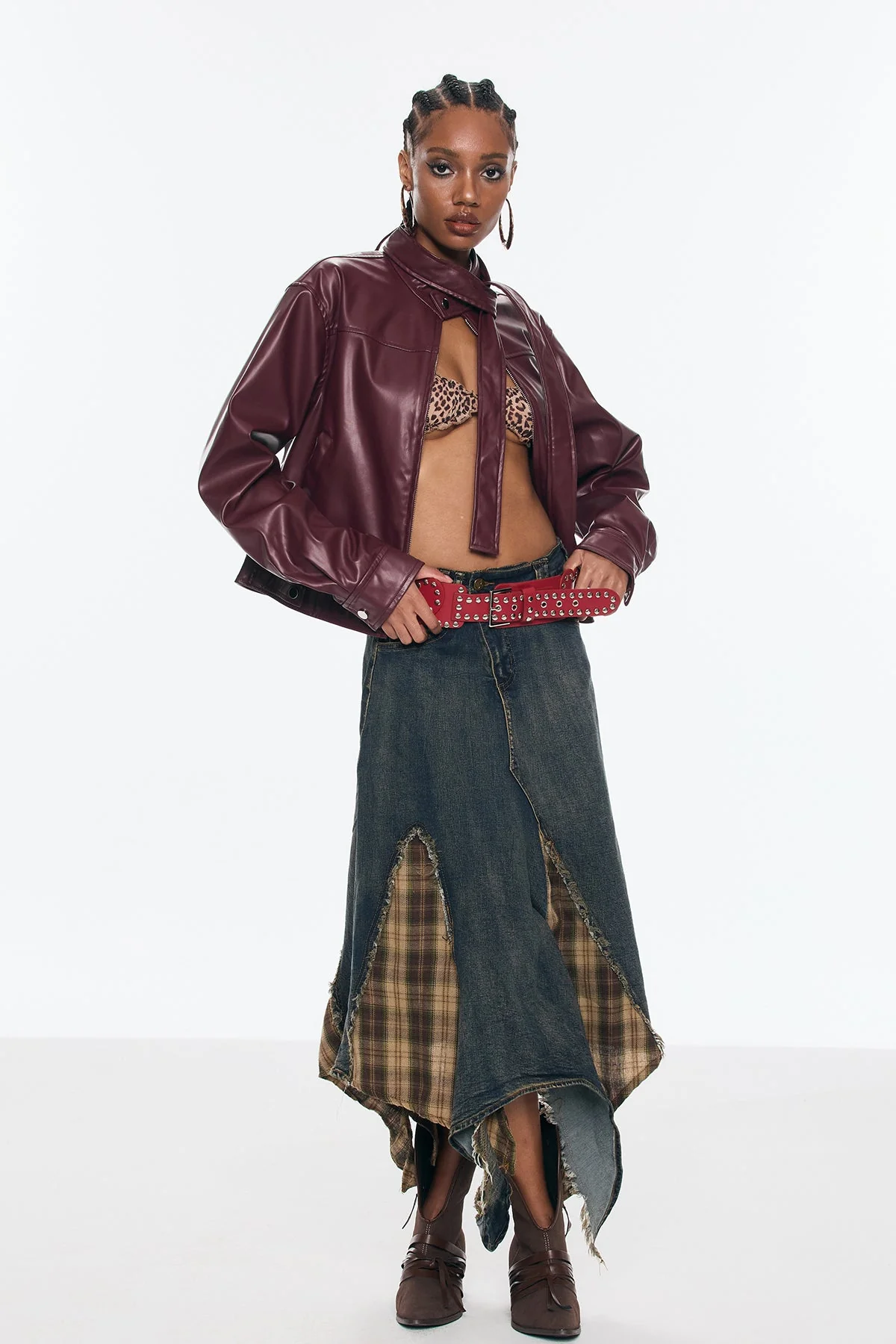 Blue Deconstruct Grid Fringe Skirt