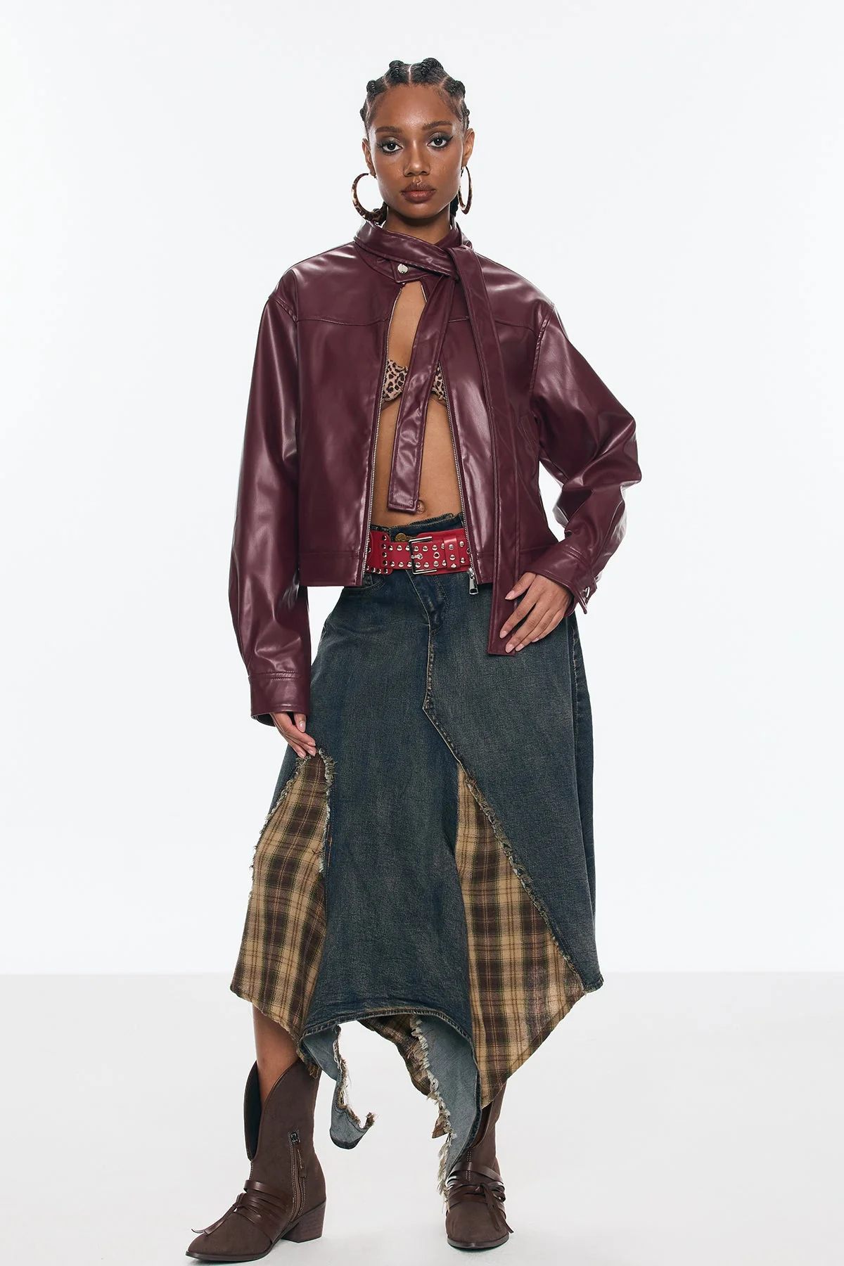 Blue Deconstruct Grid Fringe Skirt