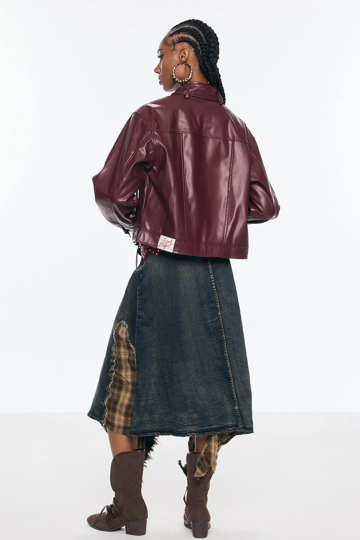 Blue Deconstruct Grid Fringe Skirt