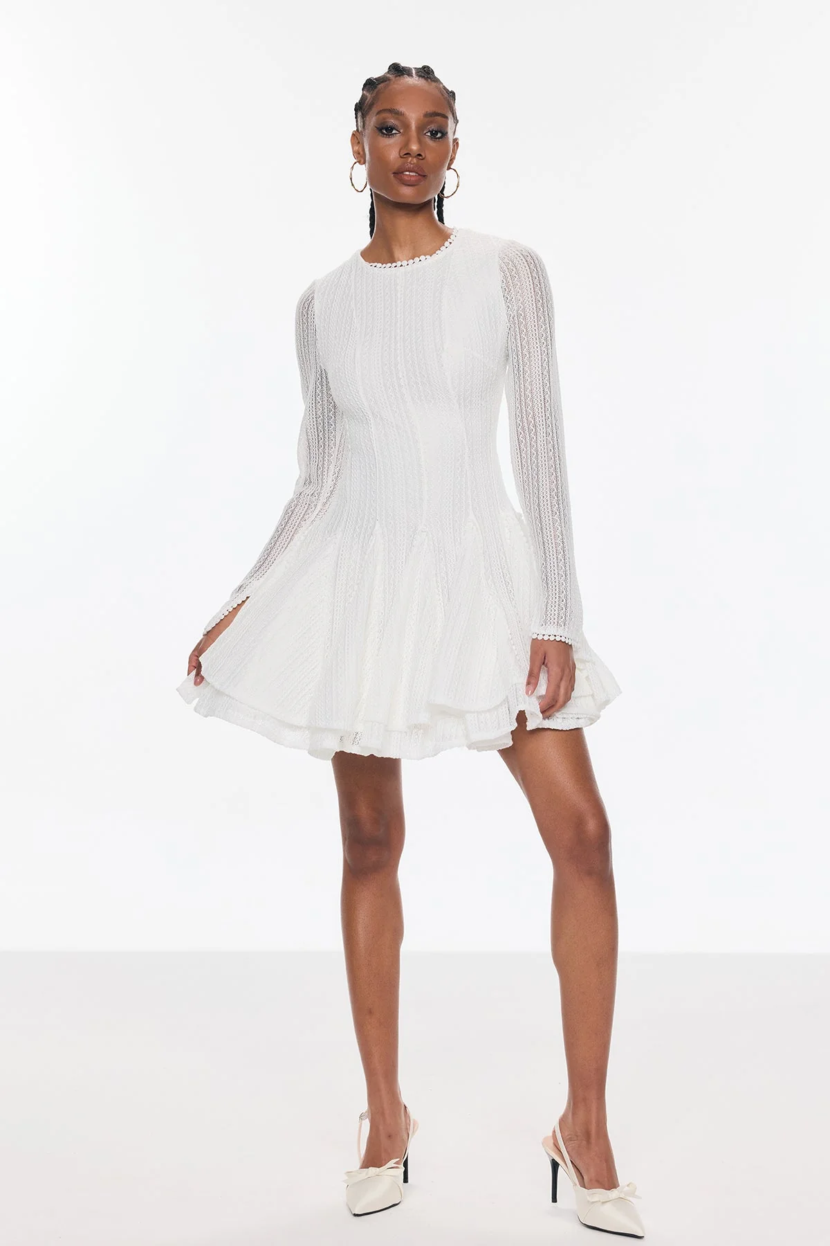 White Cutout Ruffle Mini Dress - Elegant & Stylish