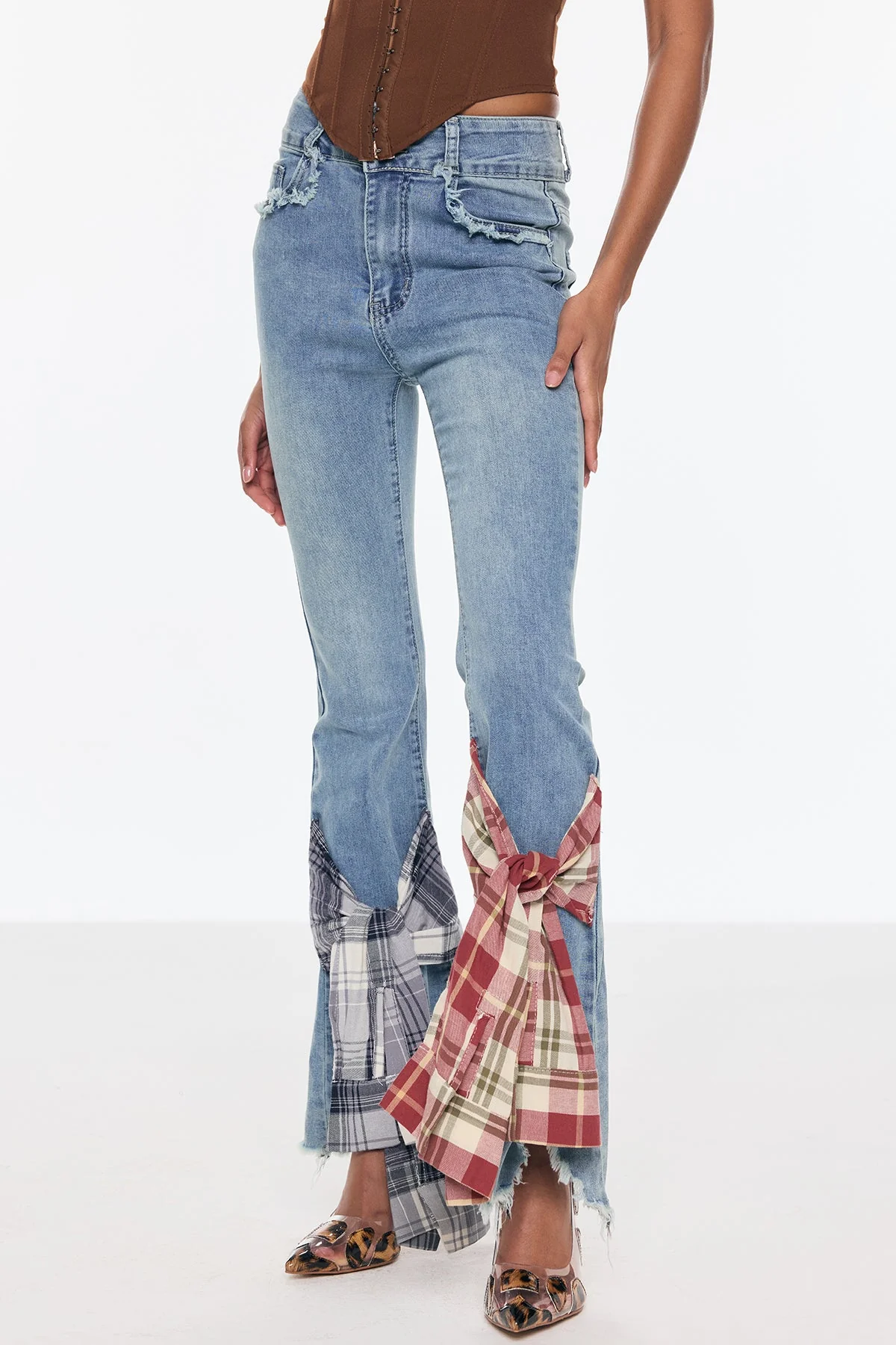 Blue Bow Fringe Denim Jeans