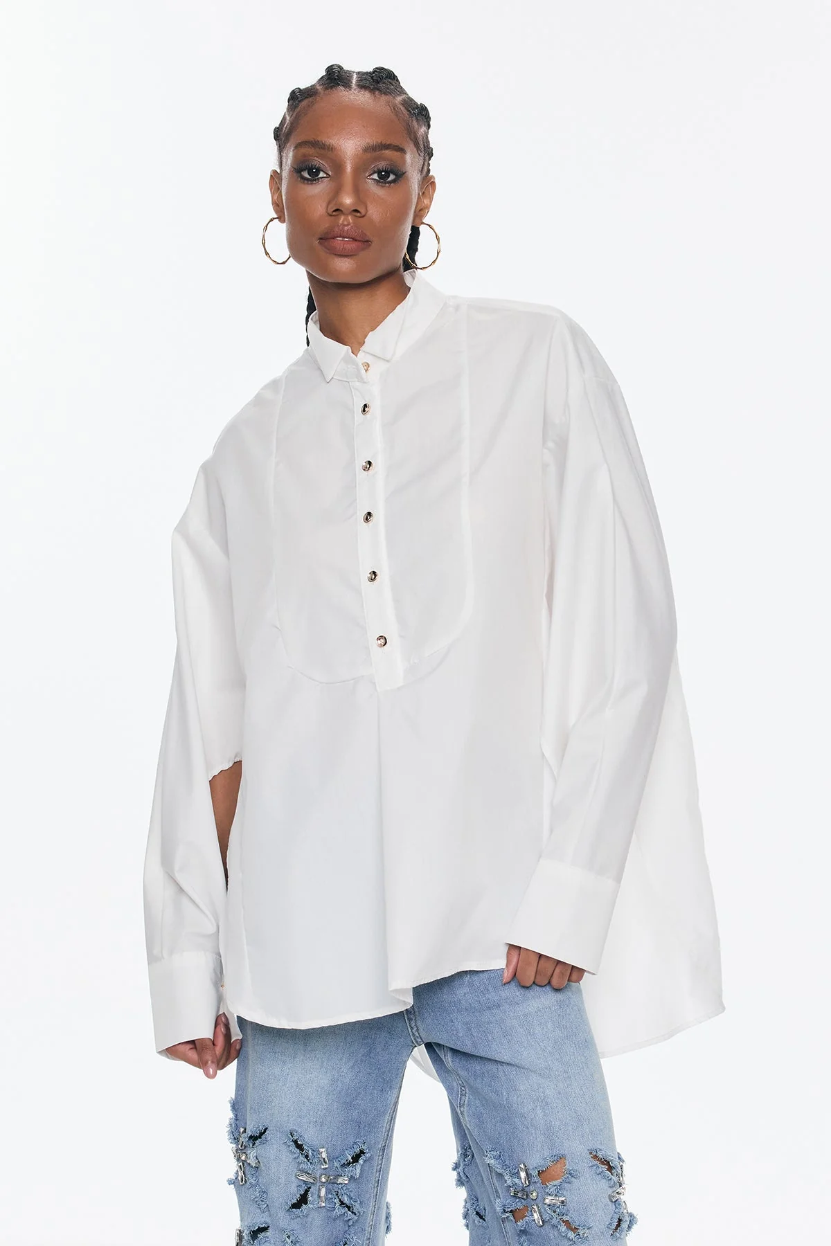 Modern White Split Design Shirt - Fashion Essentials