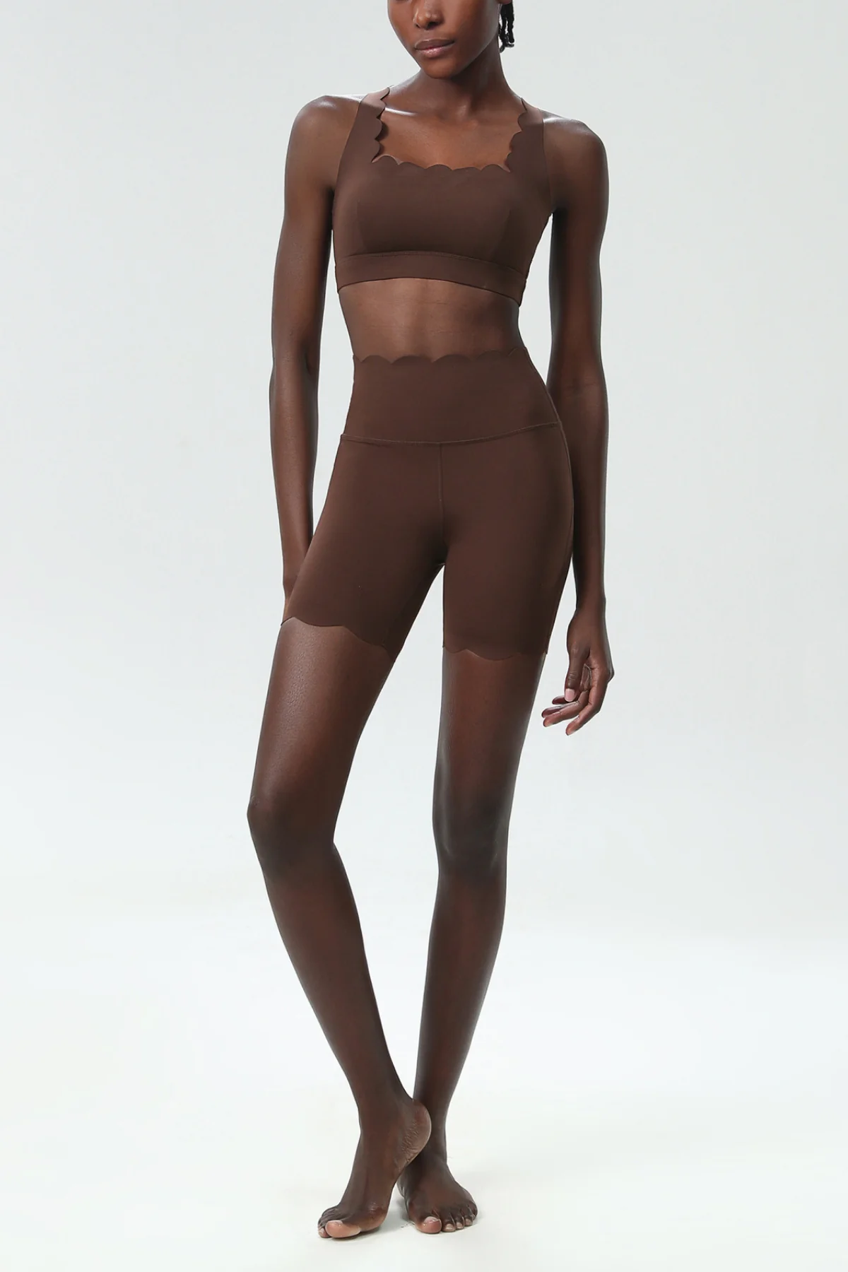 Brown Cross Wave Bodycon Pants Set