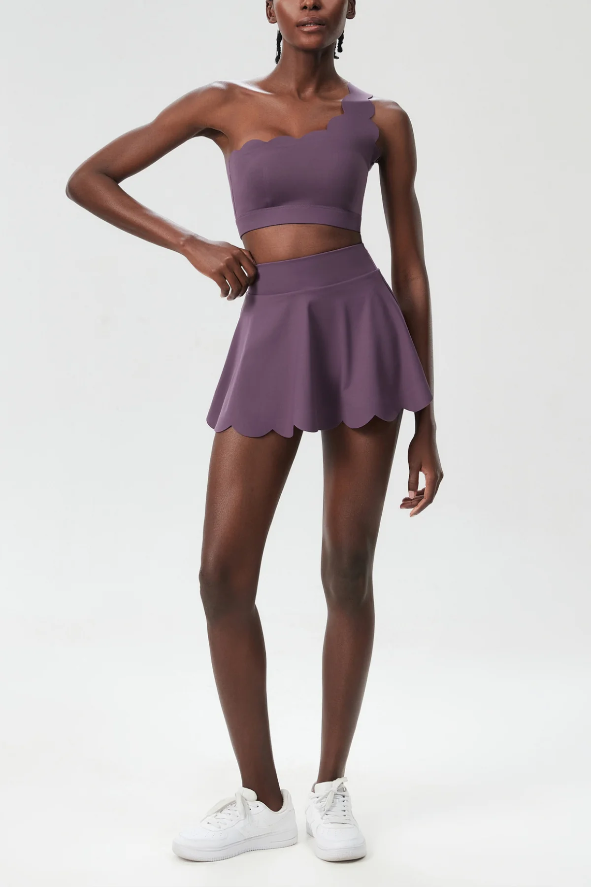 Deep Purple Wave Ruffle Skirt Set - Elegant Womens Matching Outfit