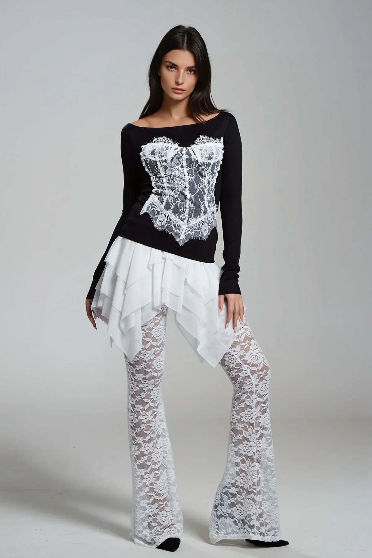 White Lace Ruffle Deconstructed Pants - Womens Fashion