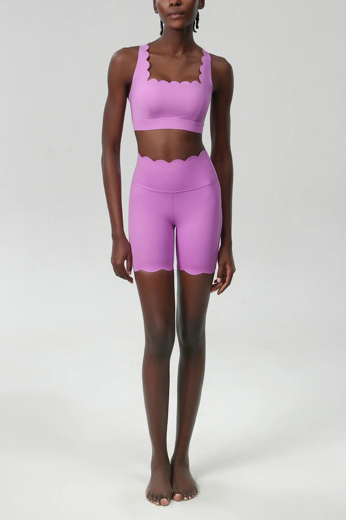 Slight Pink Cross Wave Bodycon Pants Set